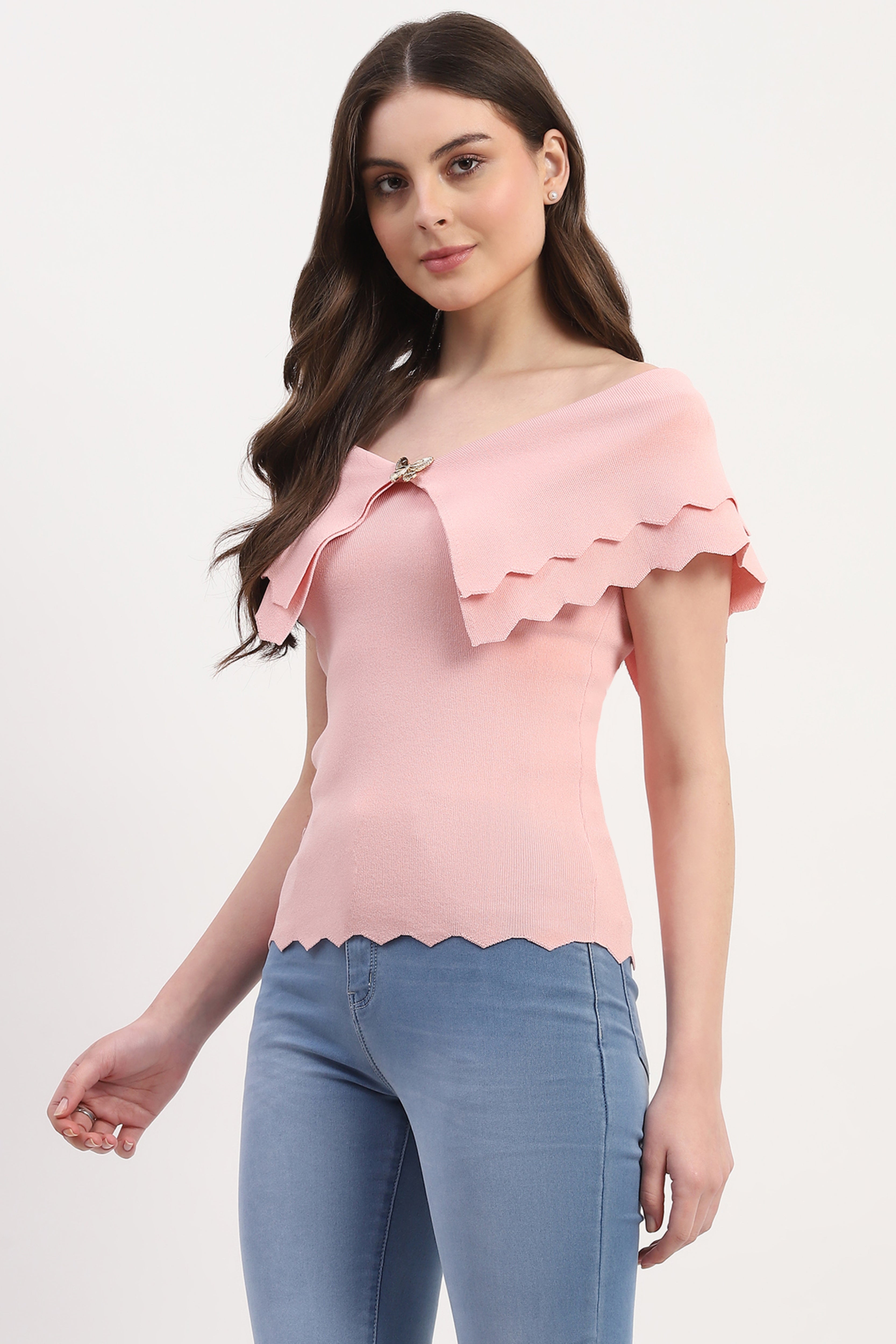 Pink Viscose Blend Solid Top