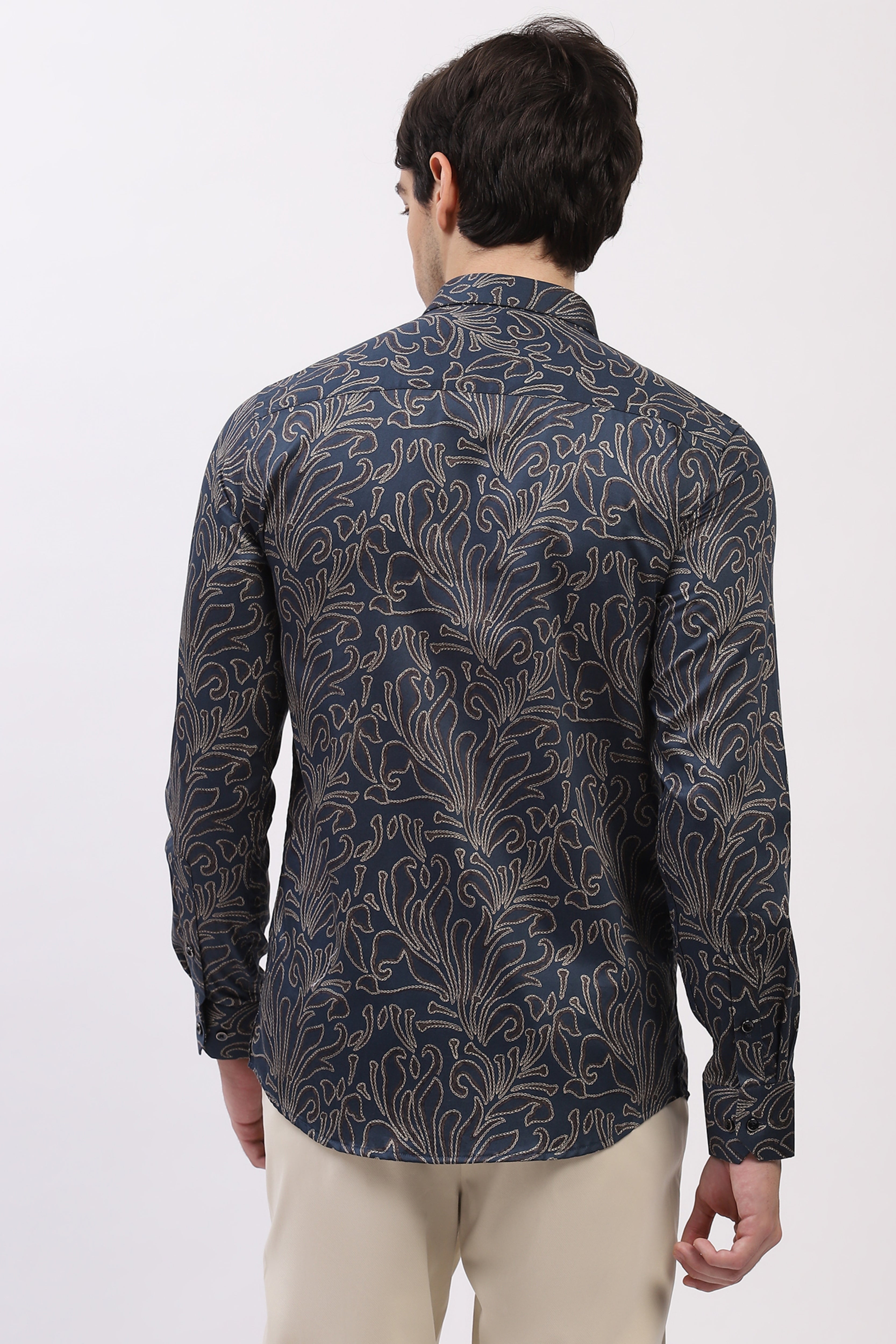 Teal Abstract Print Cotton Blend Shirt
