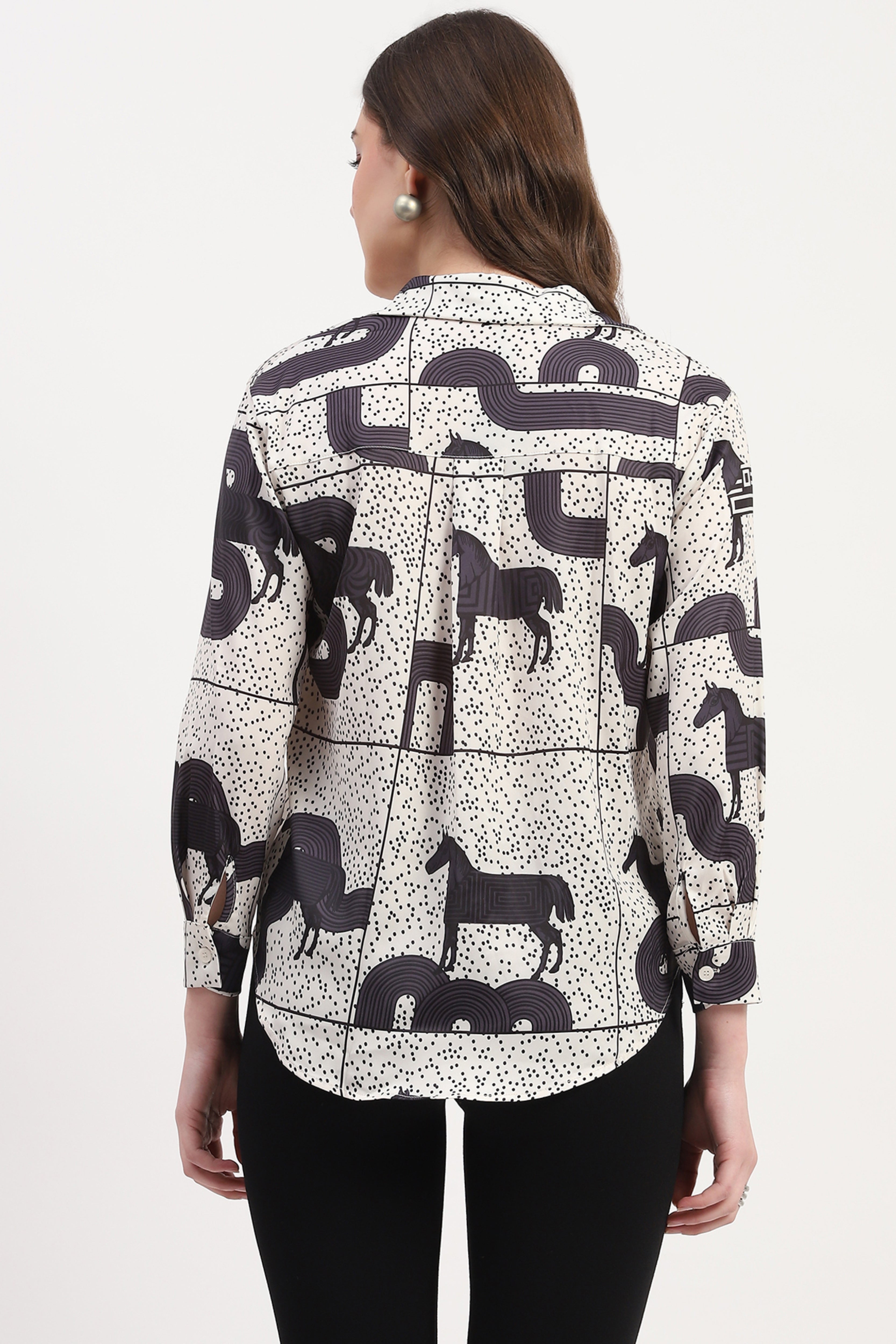 Cream Poly Satin Printed Shirt