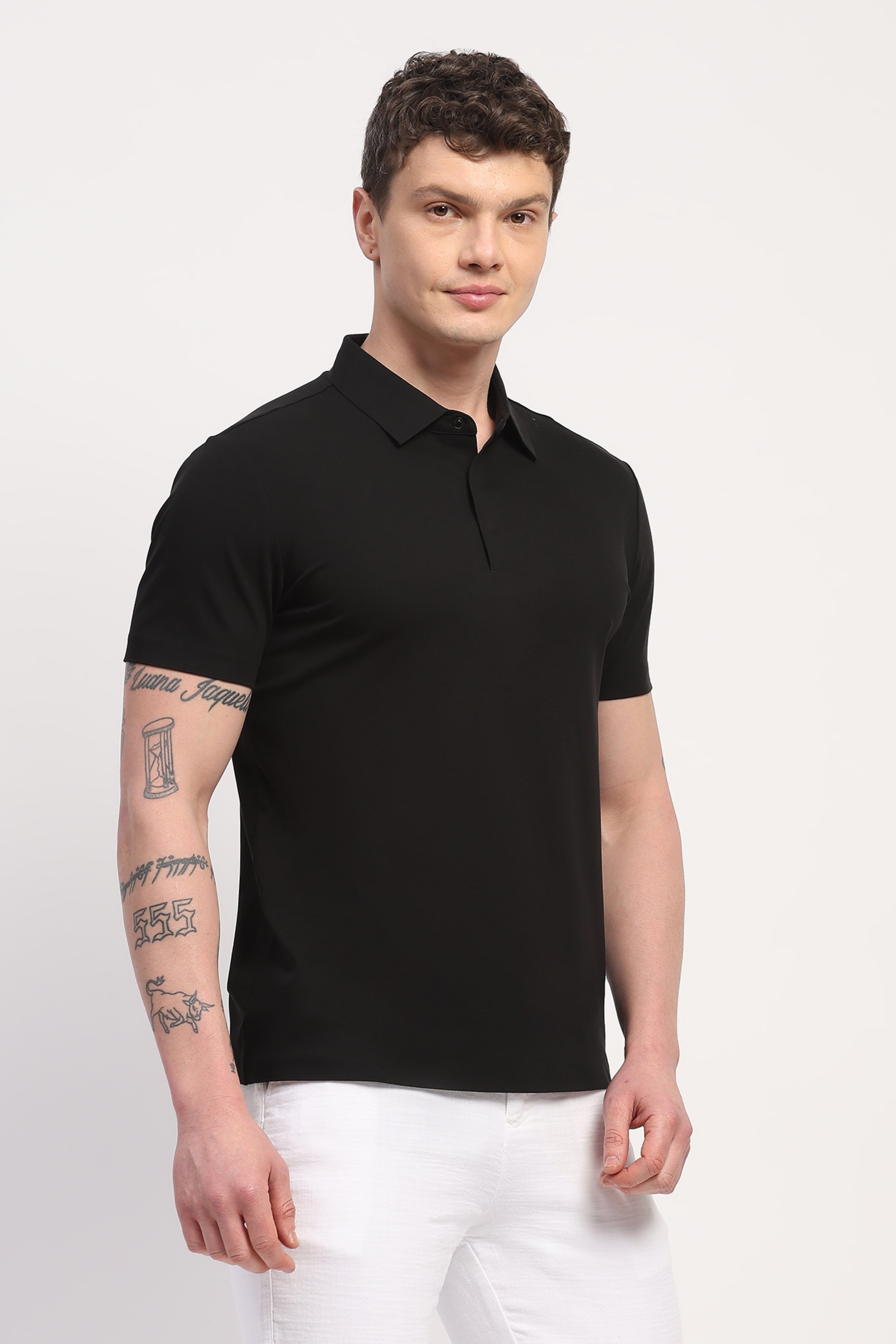 Black Premium Cotton Spandex Solid T-Shirt