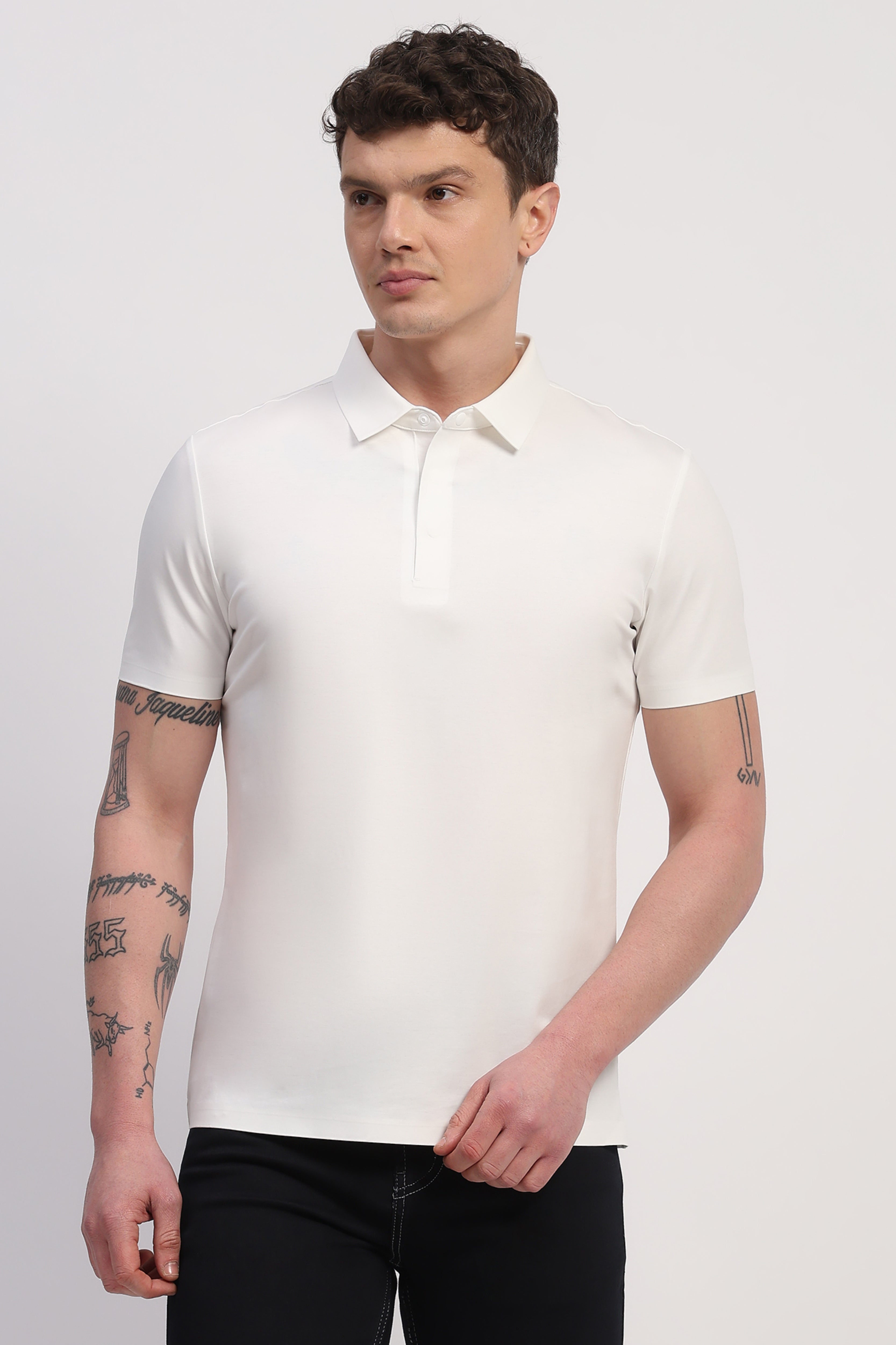 White Premium Cotton Spandex Solid T-Shirt