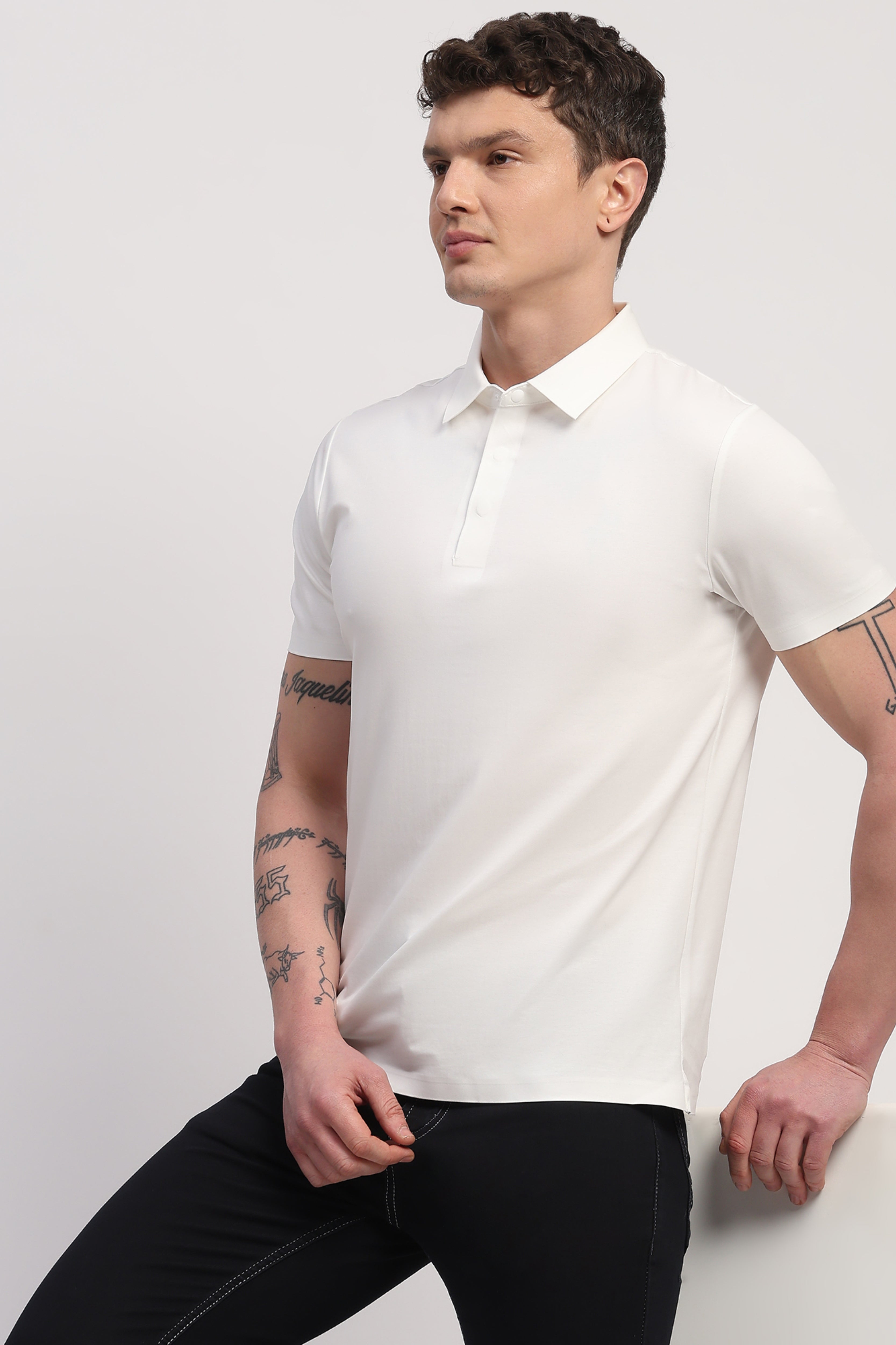White Premium Cotton Spandex Solid T-Shirt