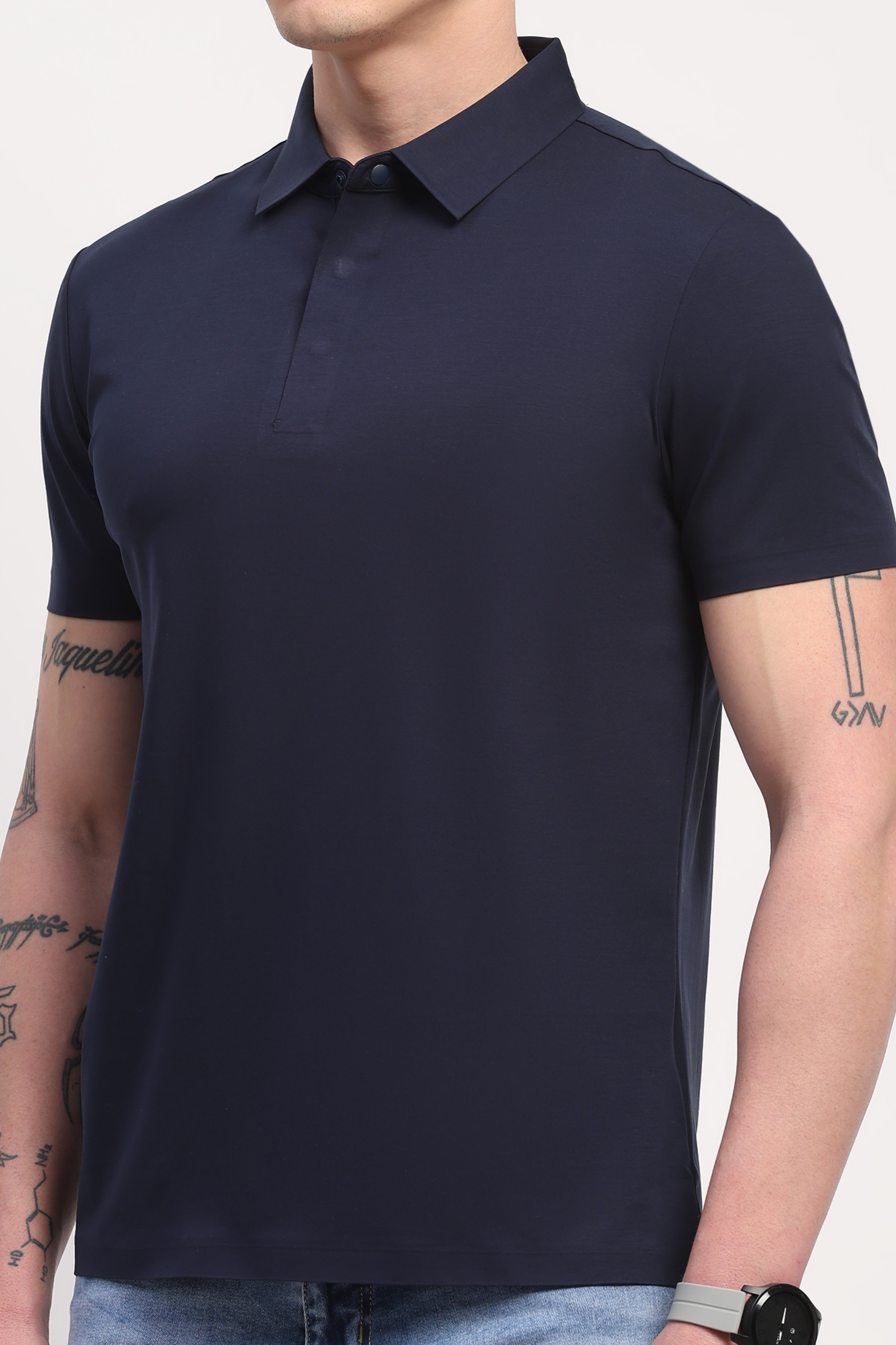 Navy Blue Premium Cotton Spandex Solid T-Shirt