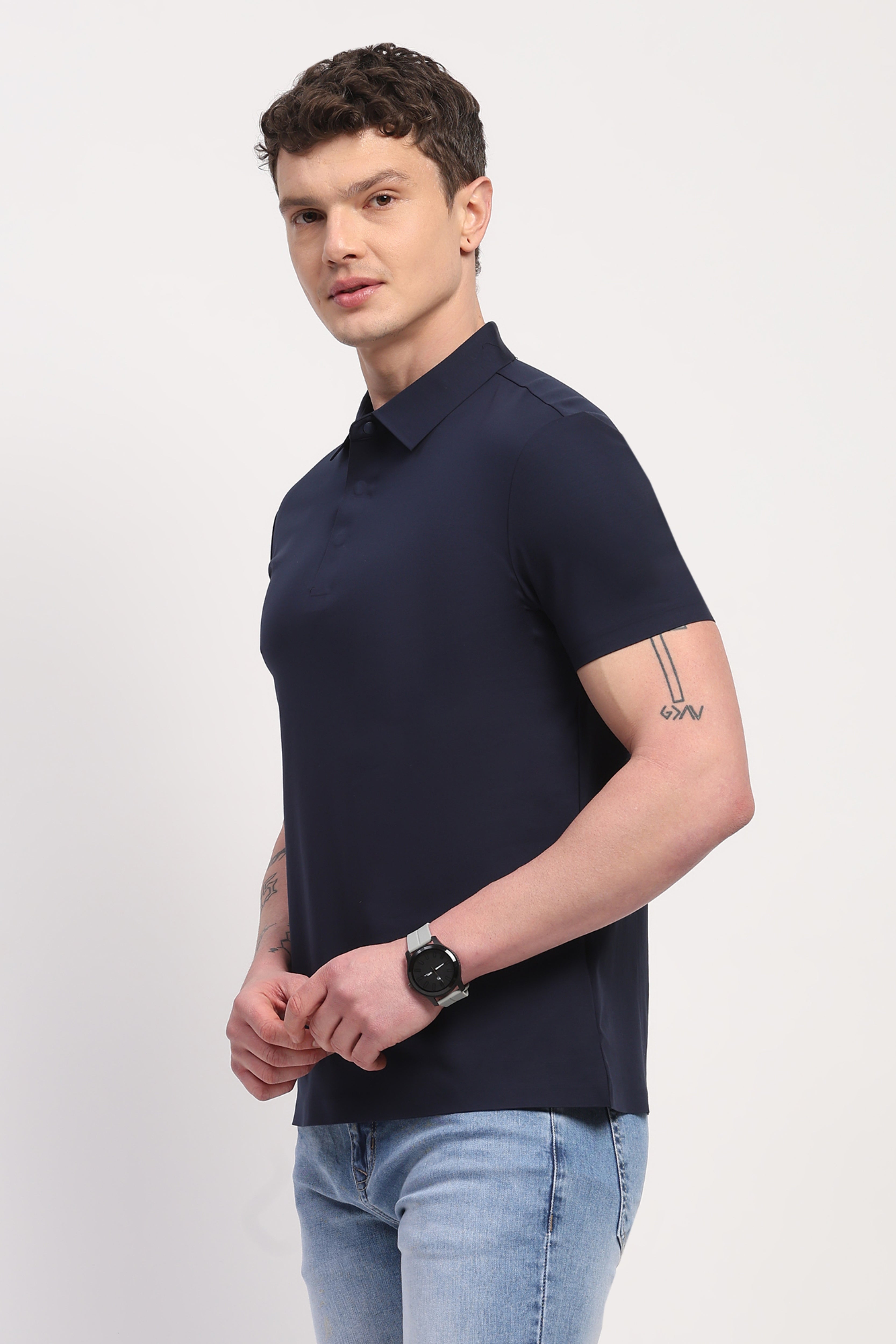 Navy Blue Premium Cotton Spandex Solid T-Shirt