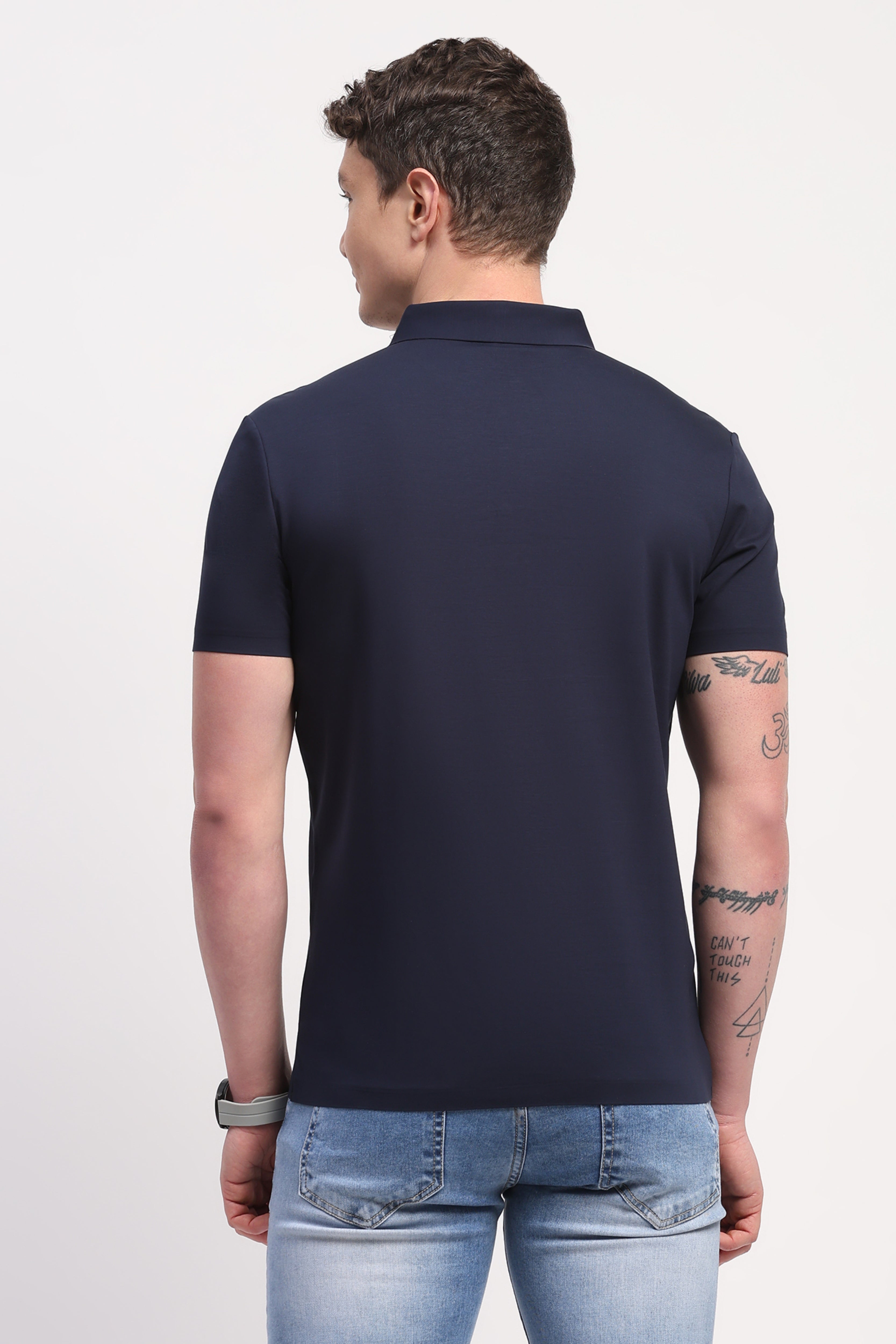 Navy Blue Premium Cotton Spandex Solid T-Shirt