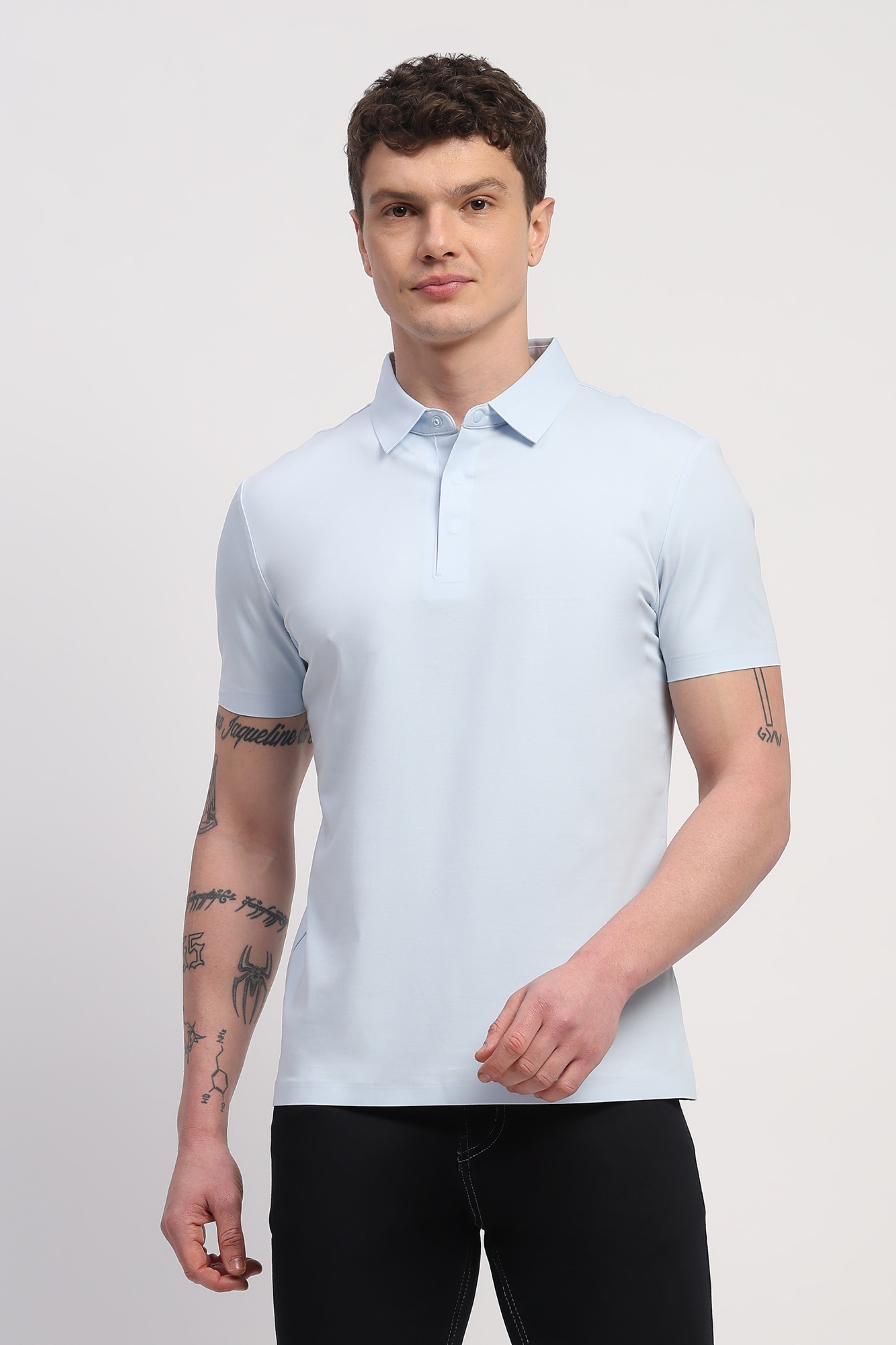 Sky Blue Premium Cotton Spandex Solid T-Shirt