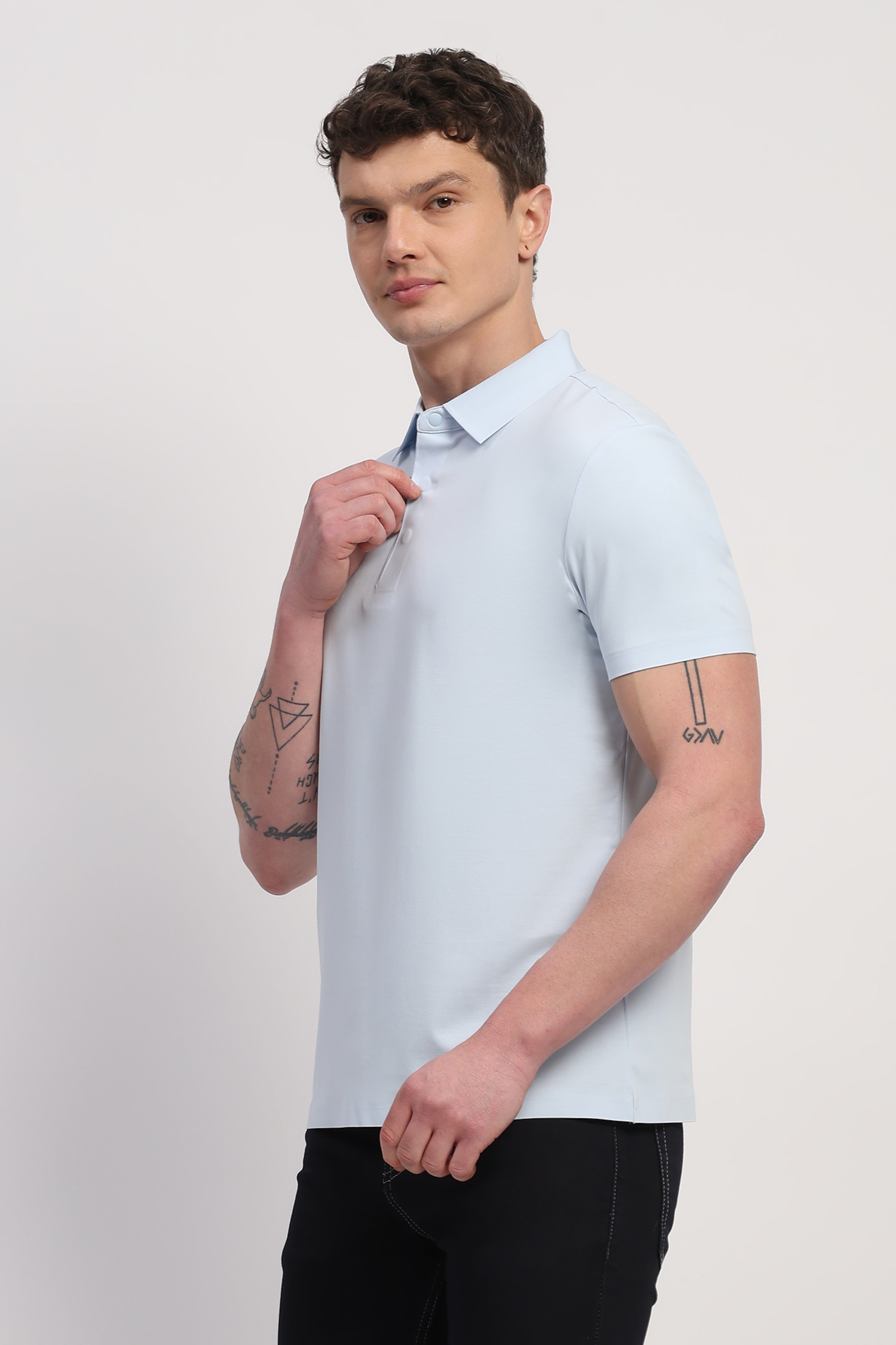 Sky Blue Premium Cotton Spandex Solid T-Shirt