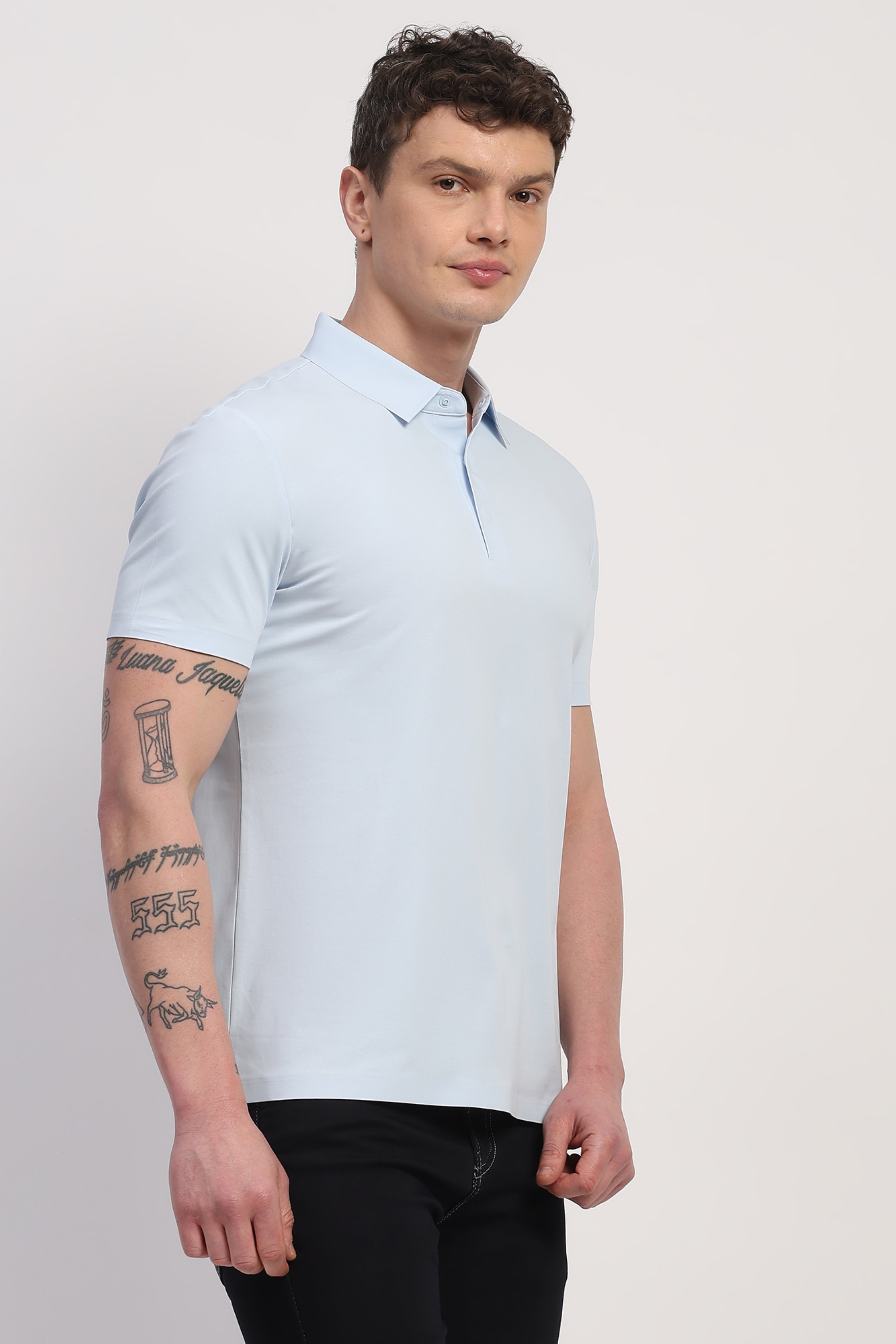 Sky Blue Premium Cotton Spandex Solid T-Shirt