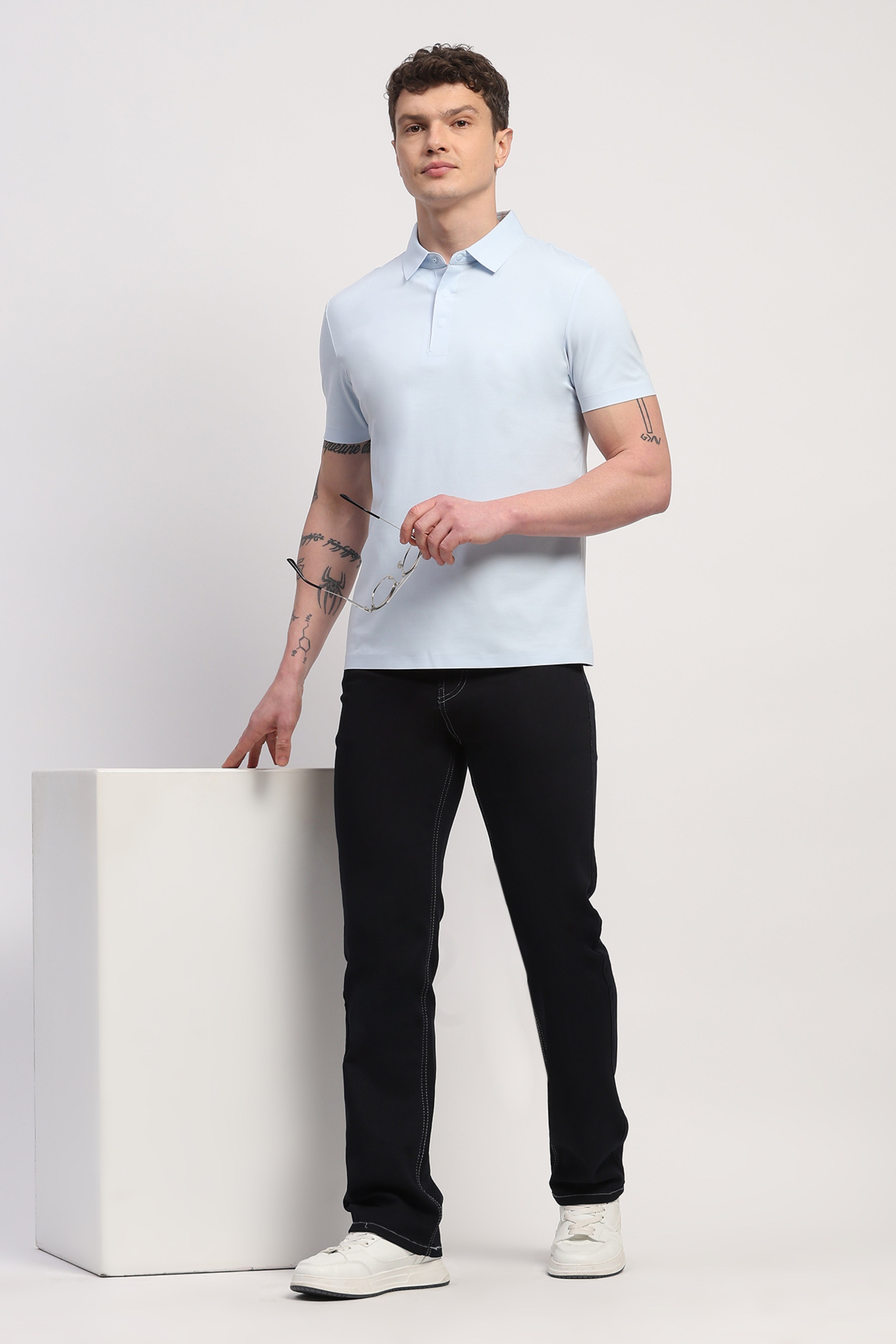 Sky Blue Premium Cotton Spandex Solid T-Shirt