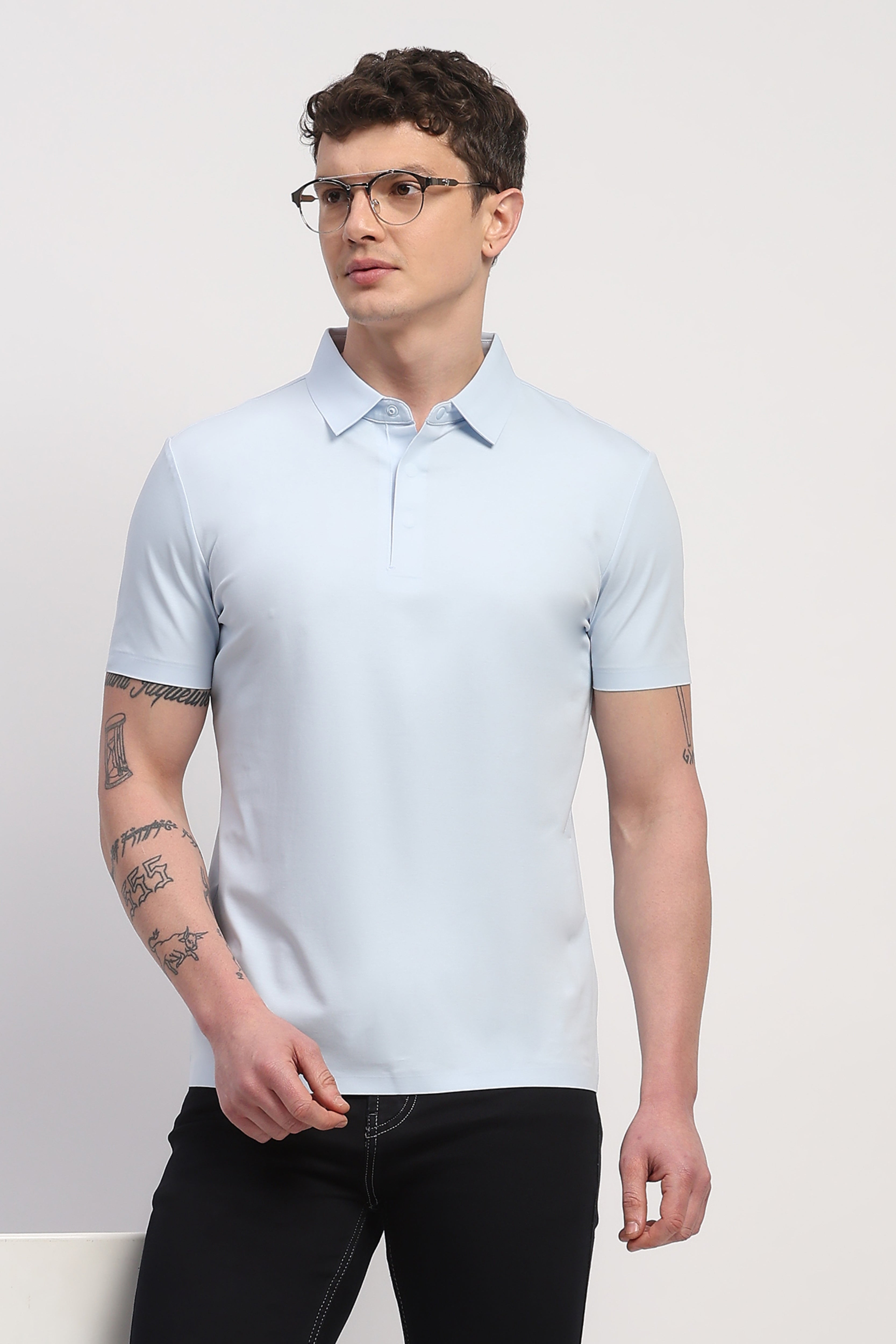 Sky Blue Premium Cotton Spandex Solid T-Shirt