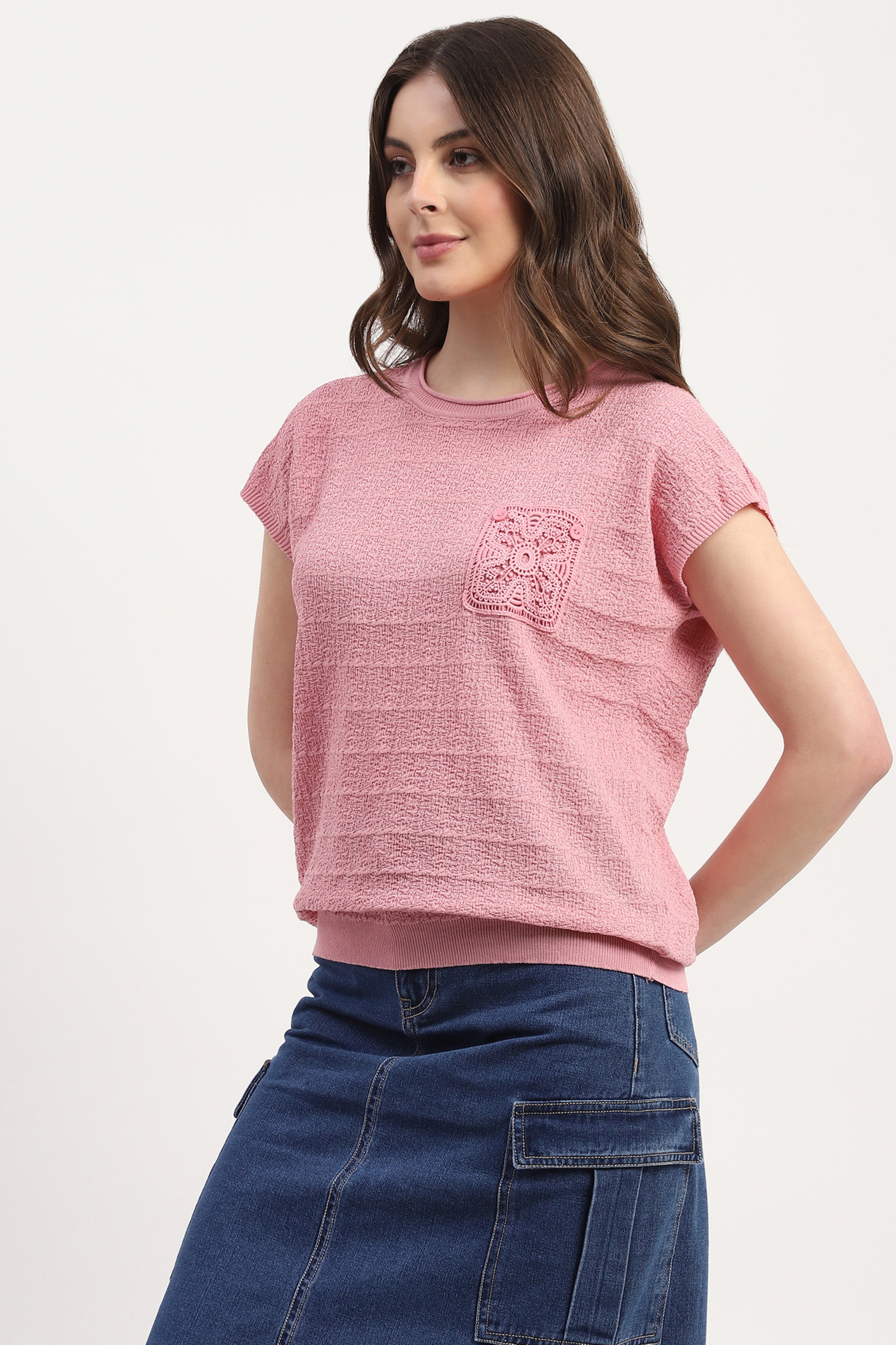 Pink Viscose Blend Textured Top