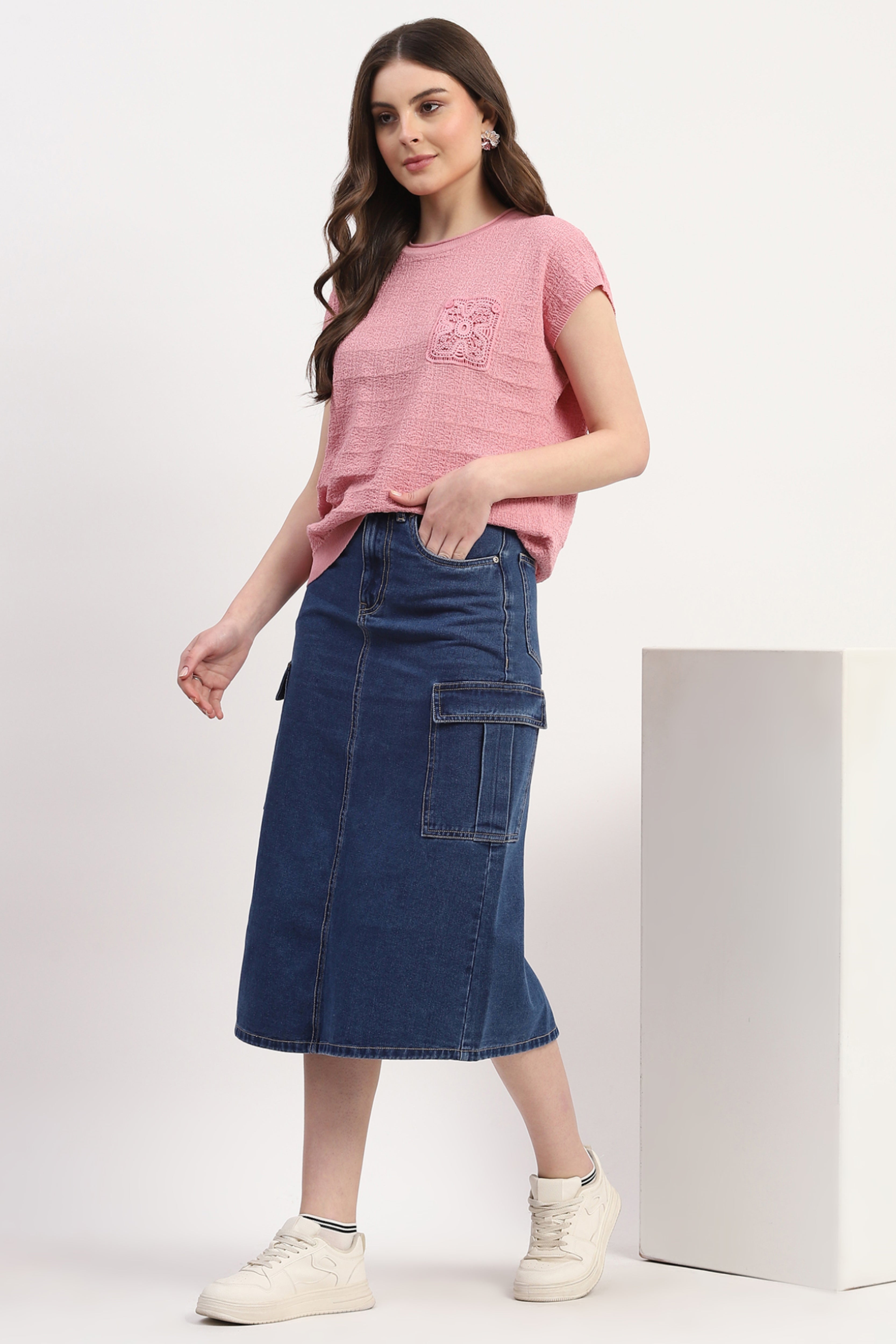 Pink Viscose Blend Textured Top