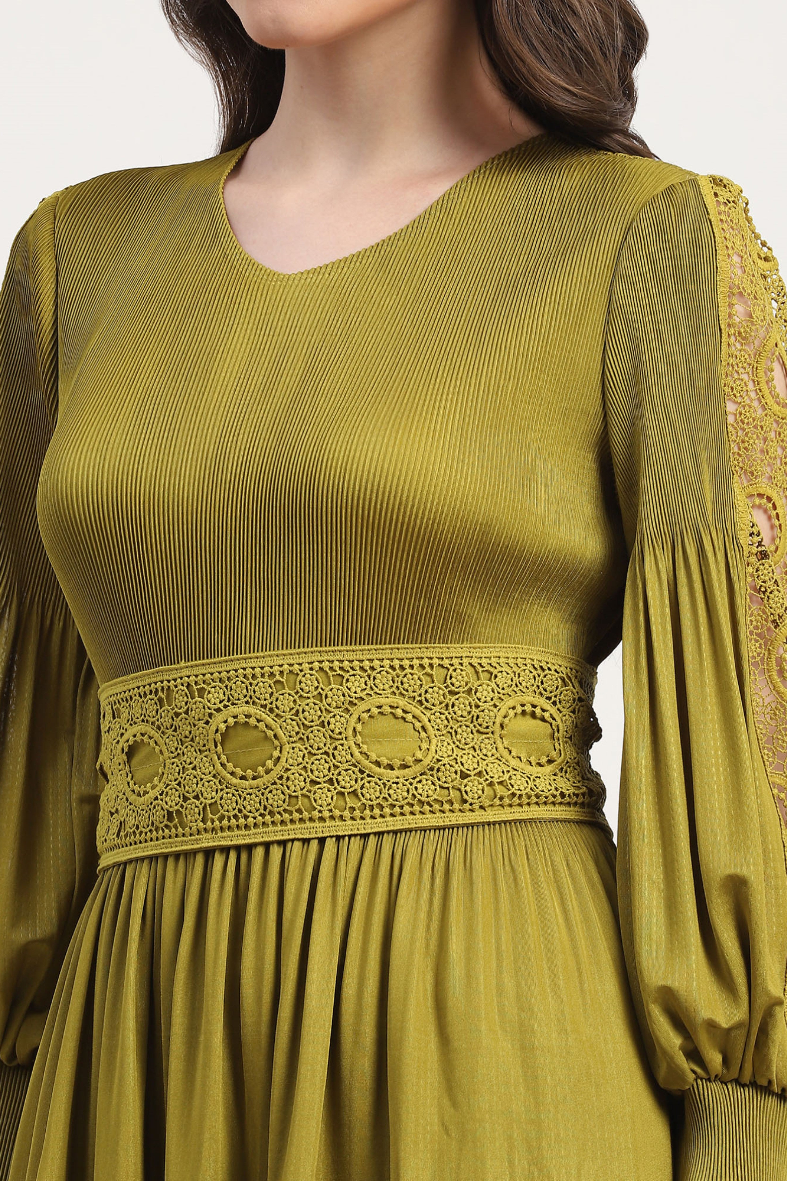 Green Polyester Solid Dress