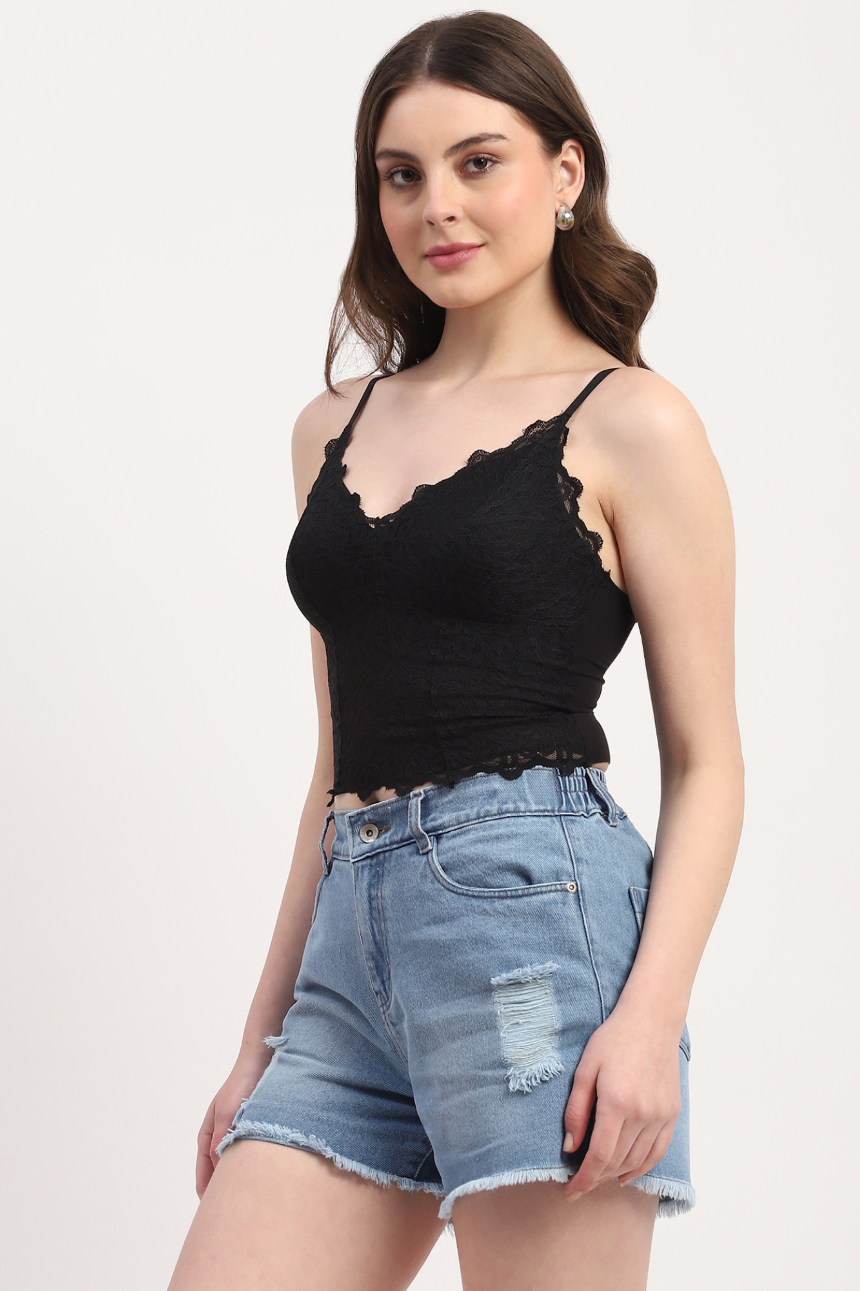 Black Nylon Spandex Solid Bralette