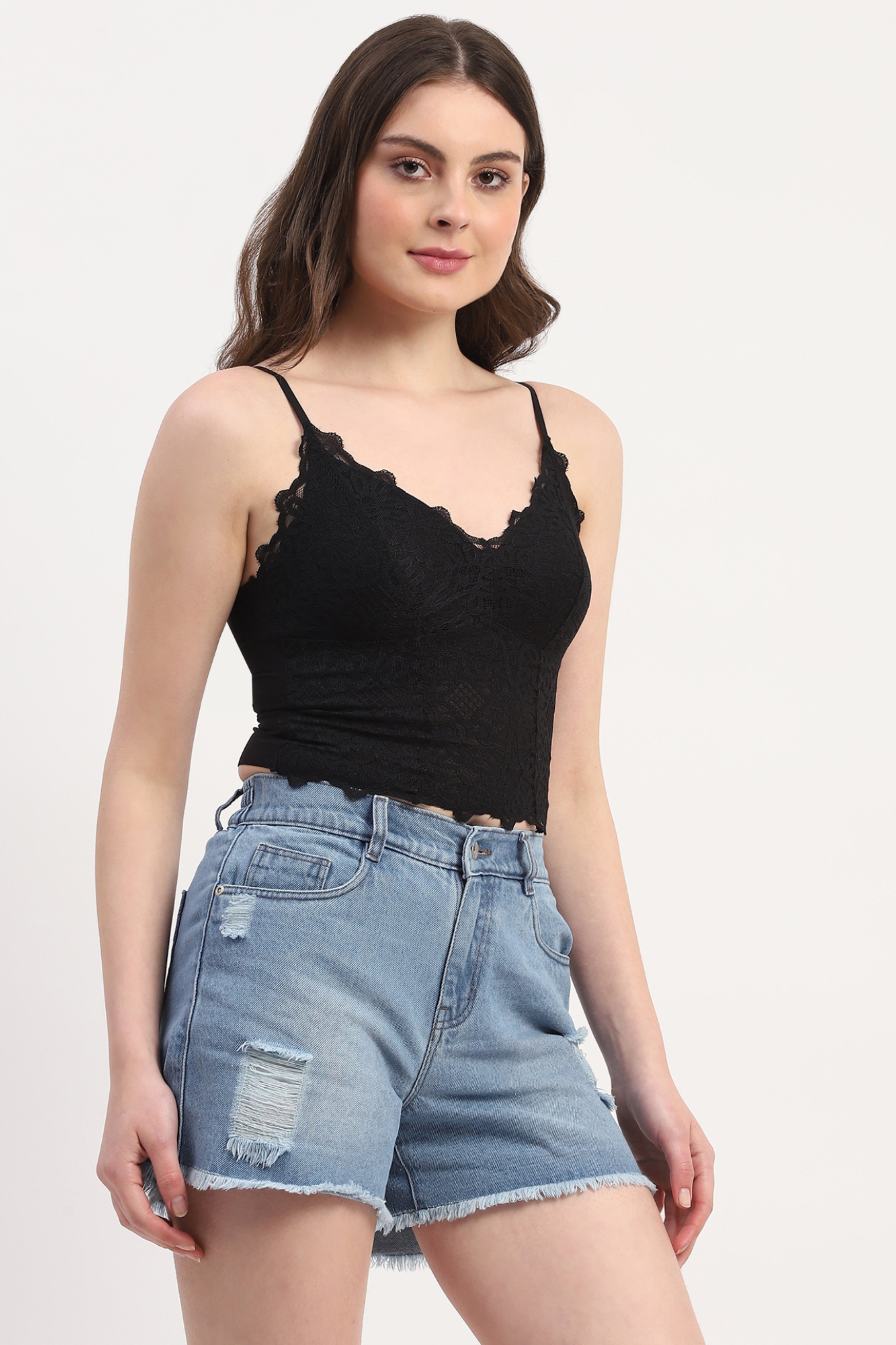 Black Nylon Spandex Solid Bralette