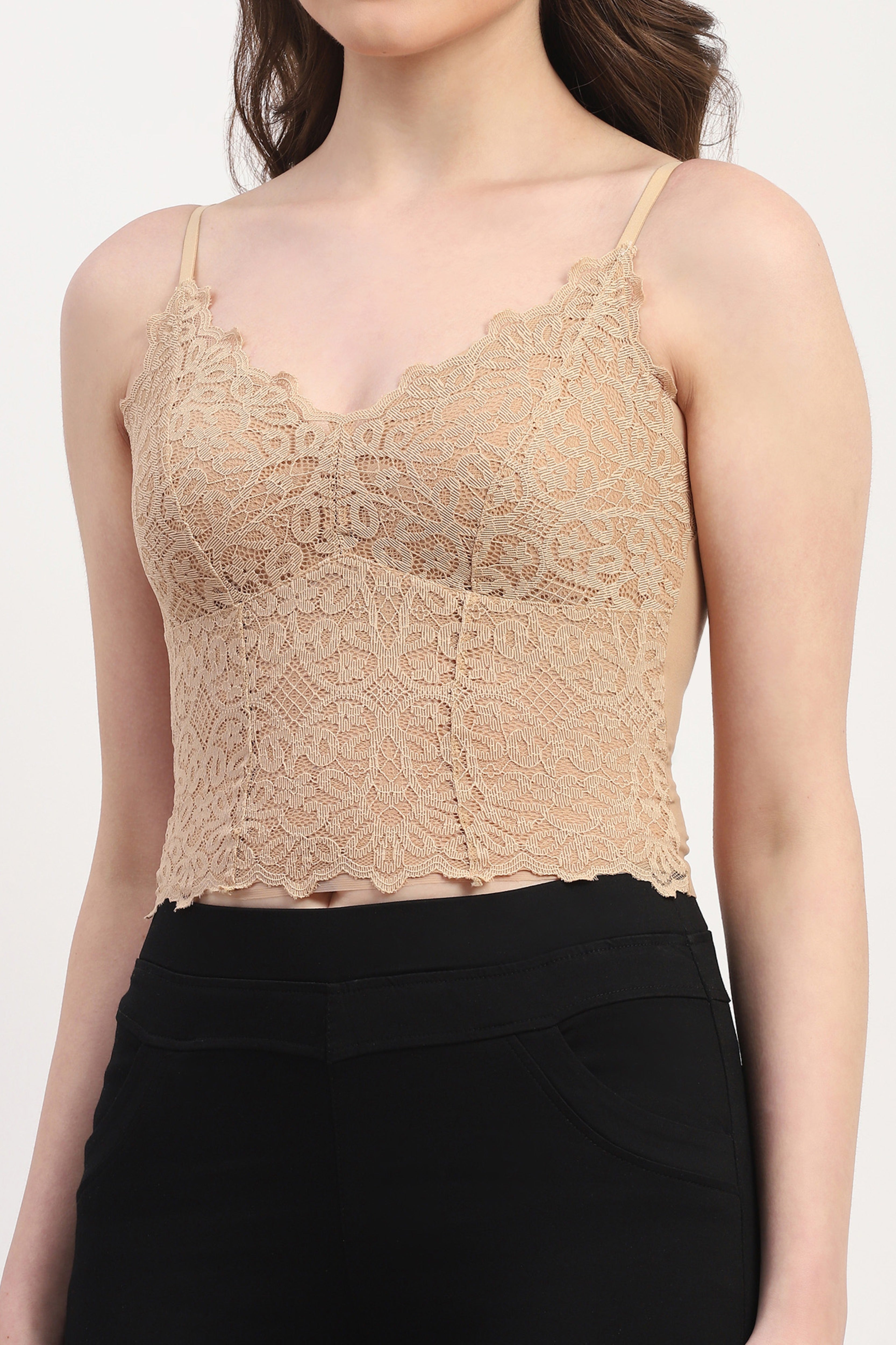 Beige Nylon Spandex Solid Bralette