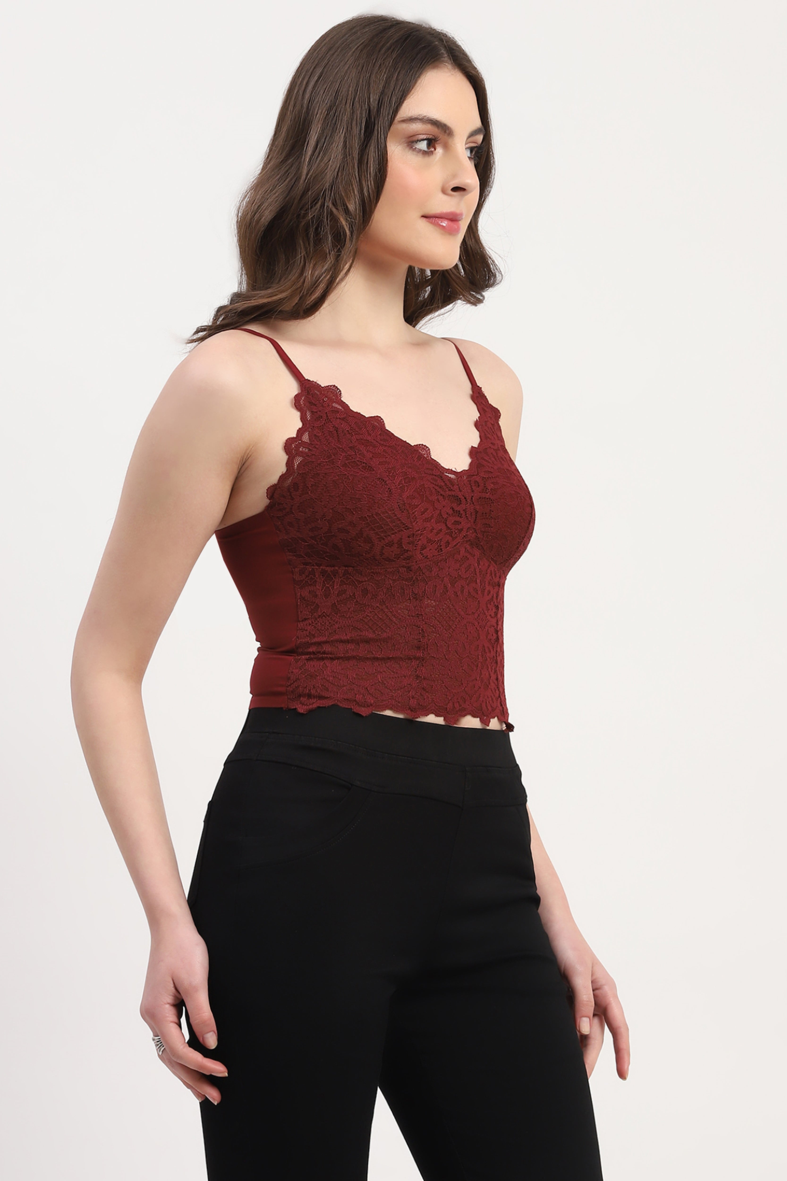 Maroon Nylon Spandex Solid Bralette