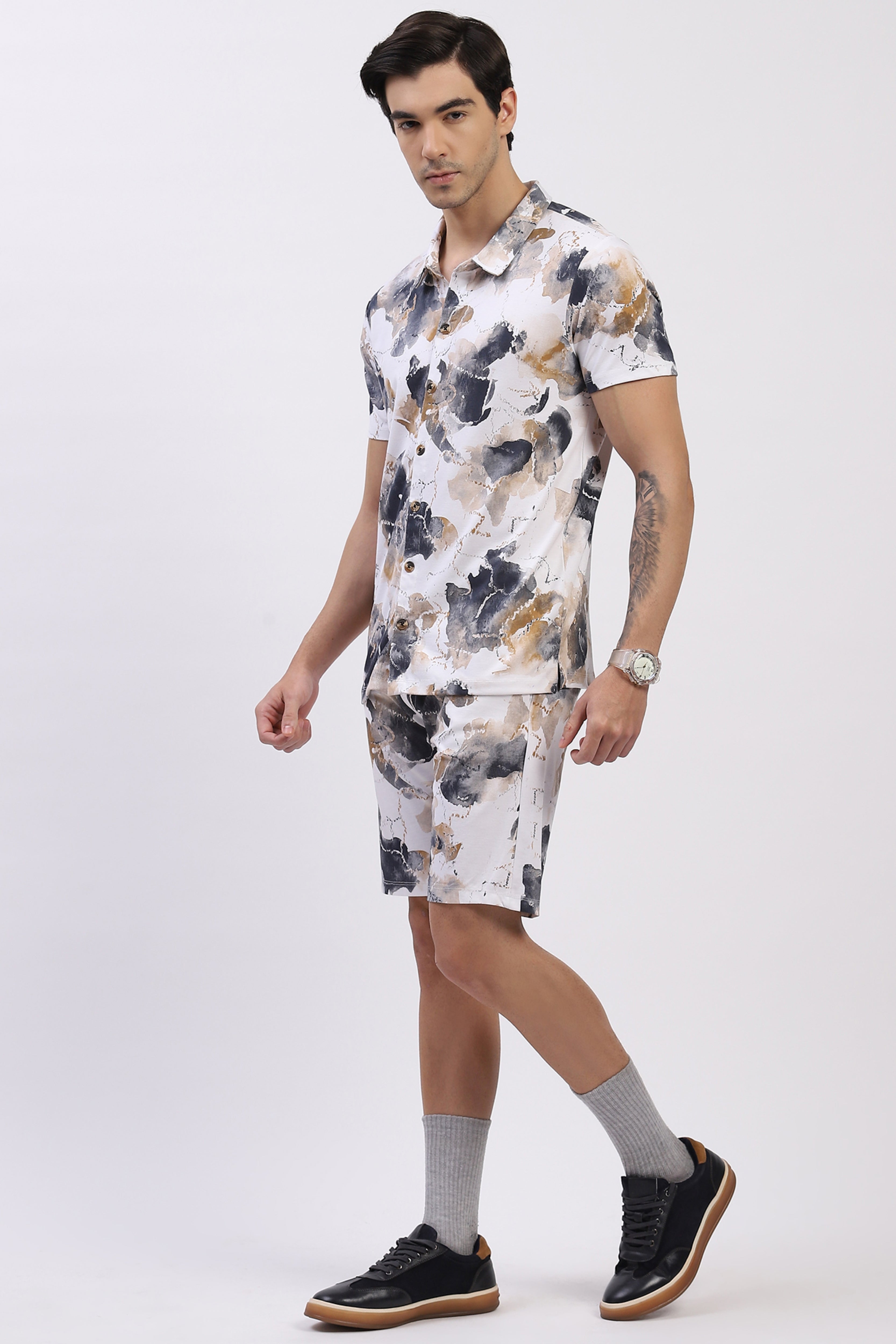 White Abstract Print Co-ord Set