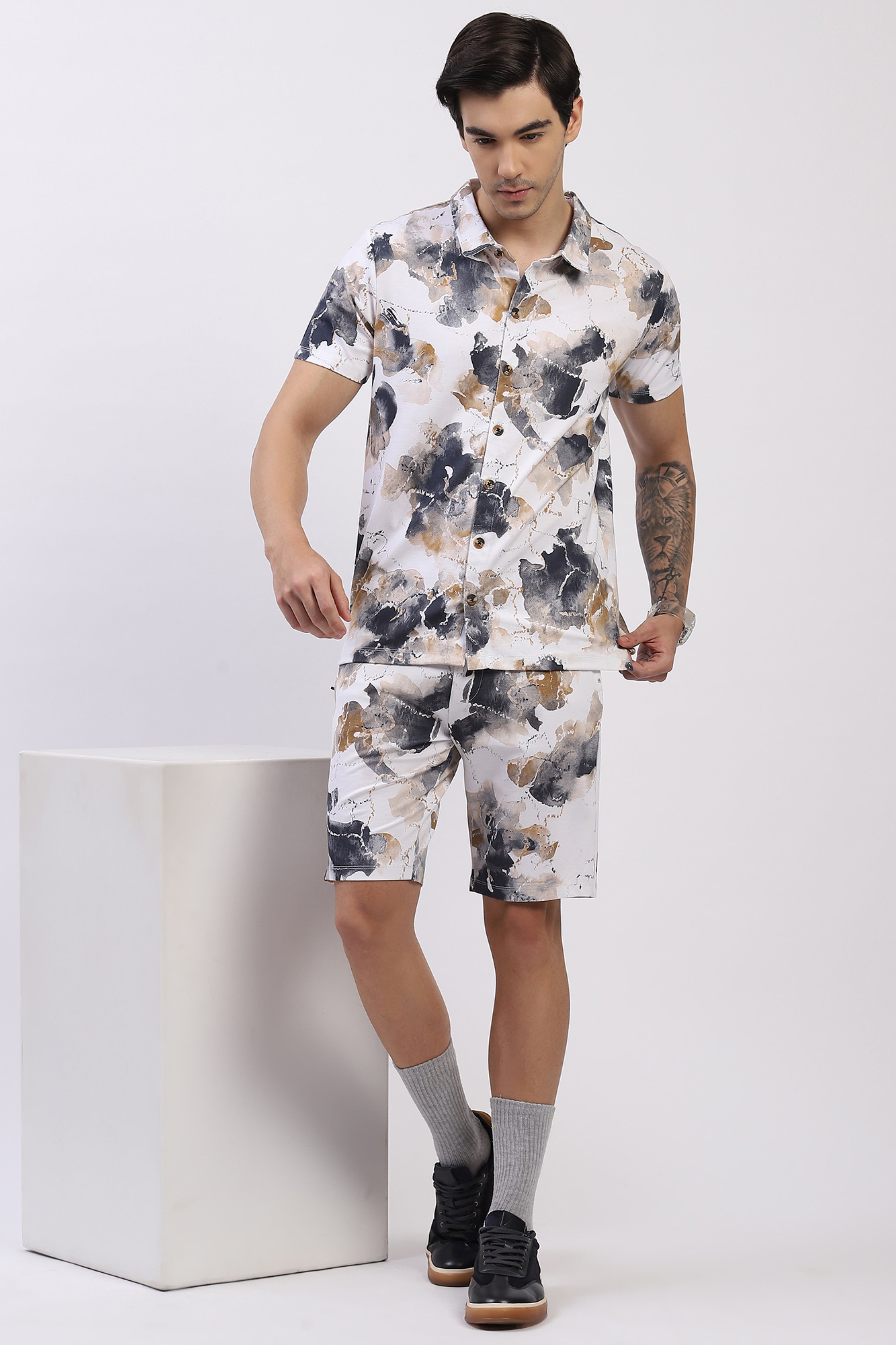 White Abstract Print Co-ord Set