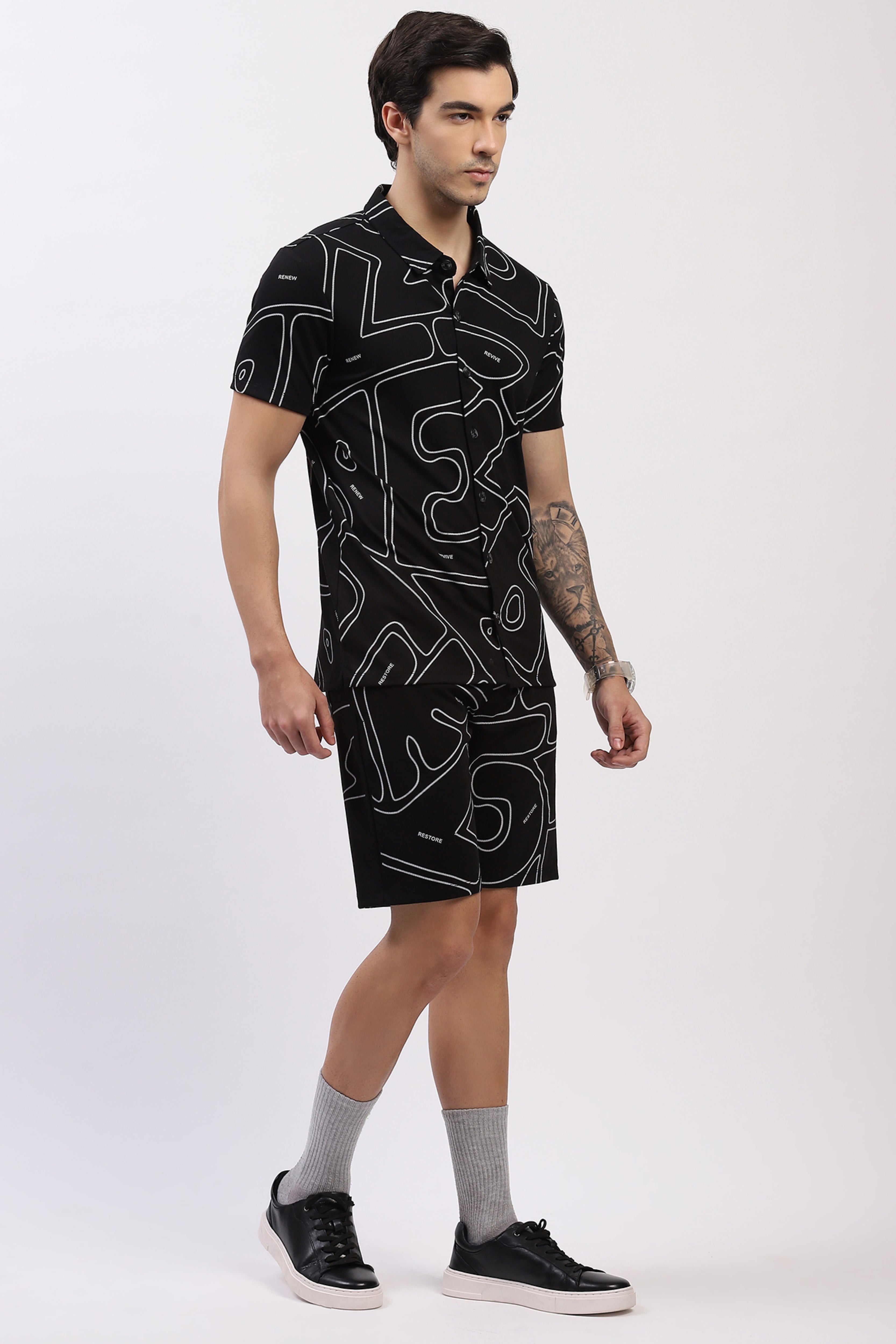 Black Abstract Print “Renew” Co-Ord Set
