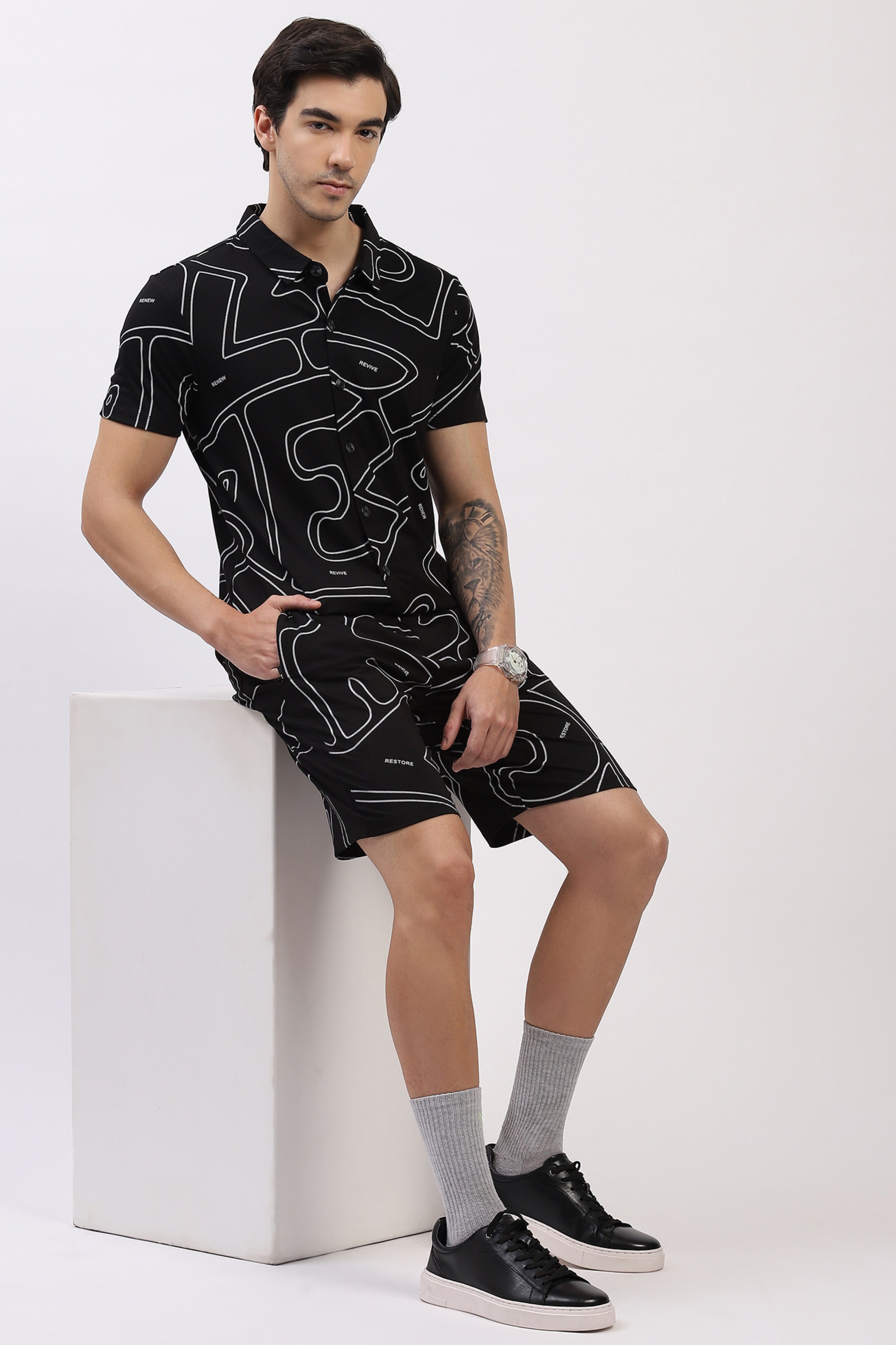 Black Abstract Print “Renew” Co-Ord Set