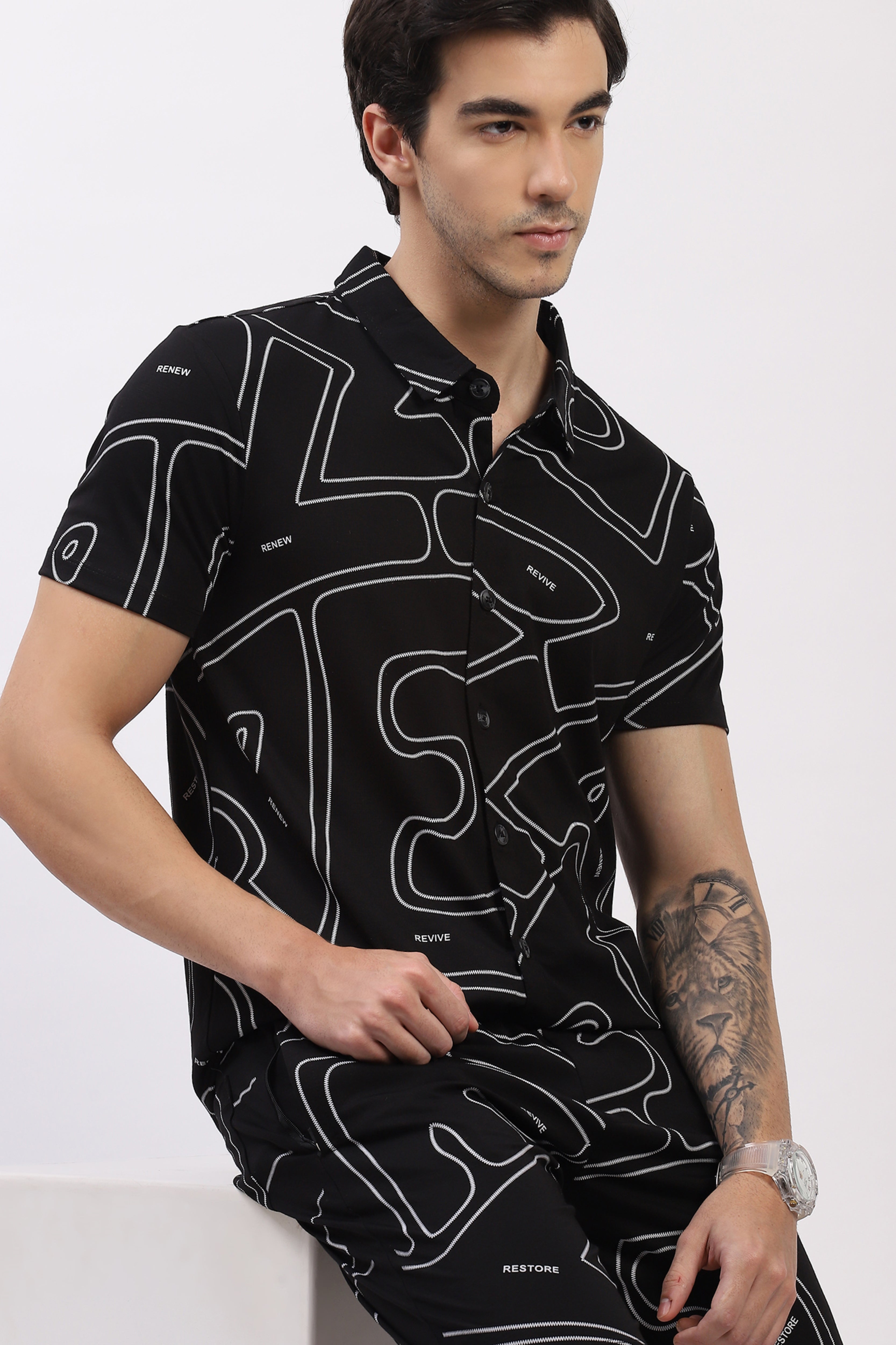 Black Abstract Print “Renew” Co-Ord Set
