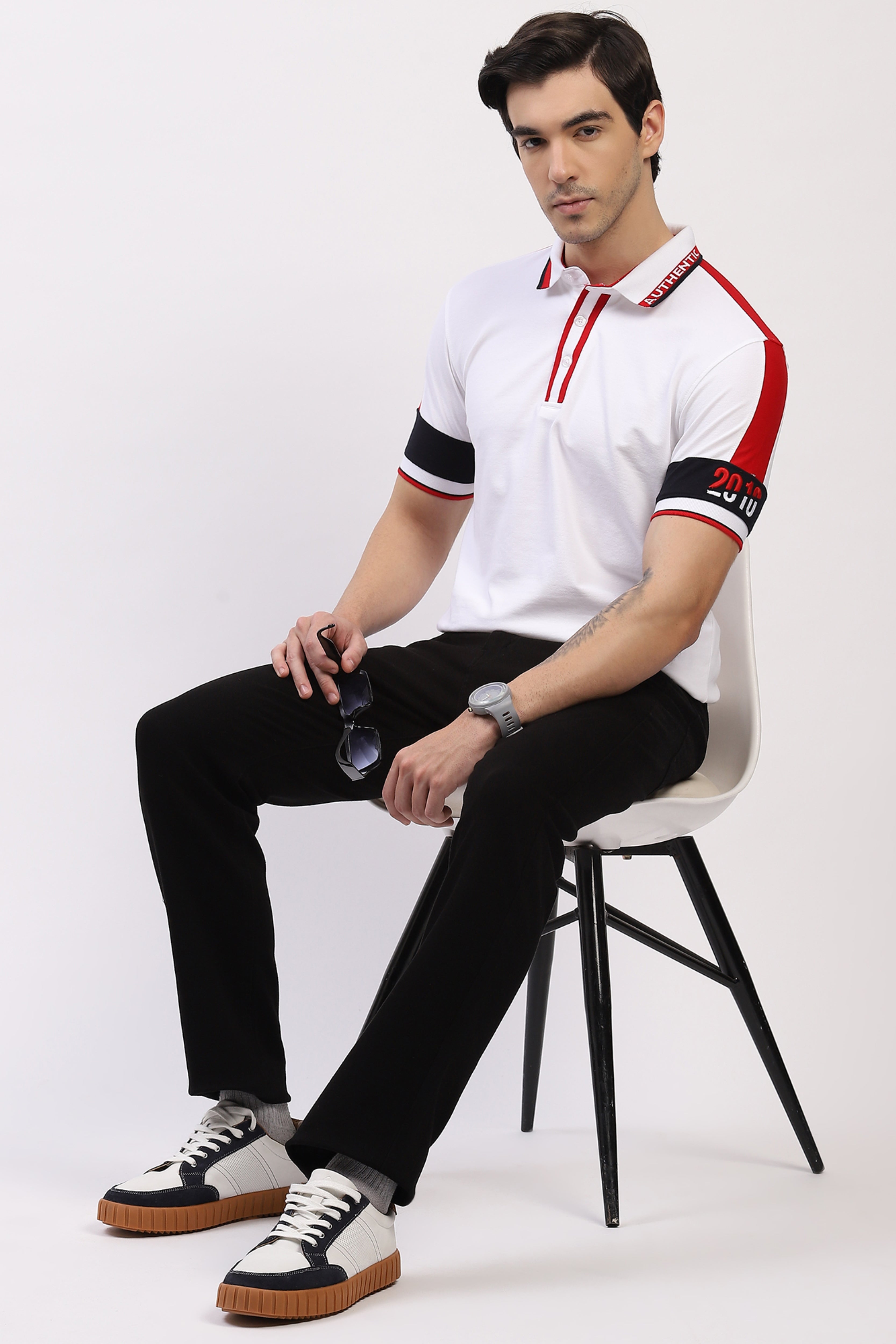 White Colorblock Polo T-Shirt