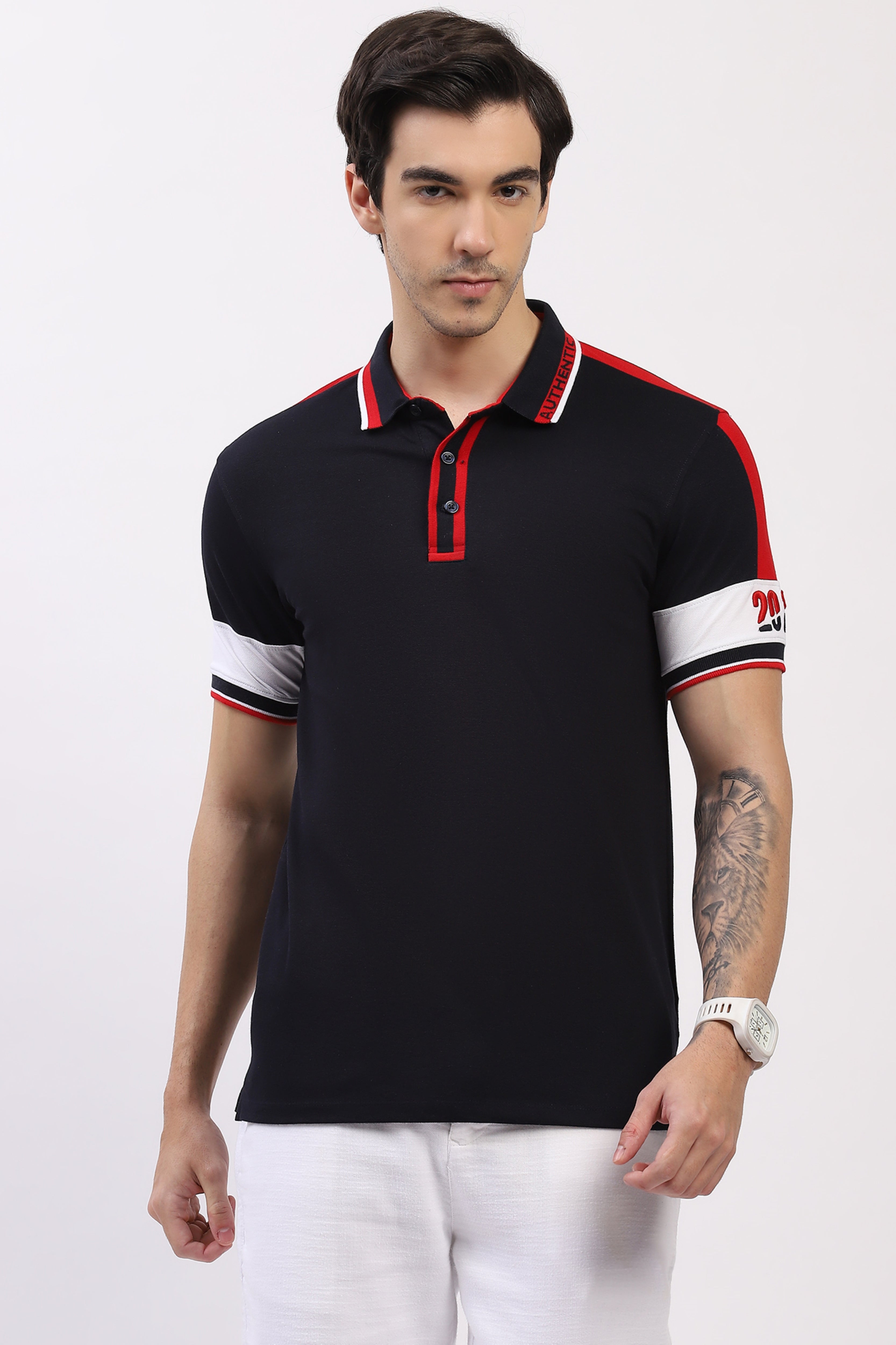 Navy Colorblock Polo T-Shirt