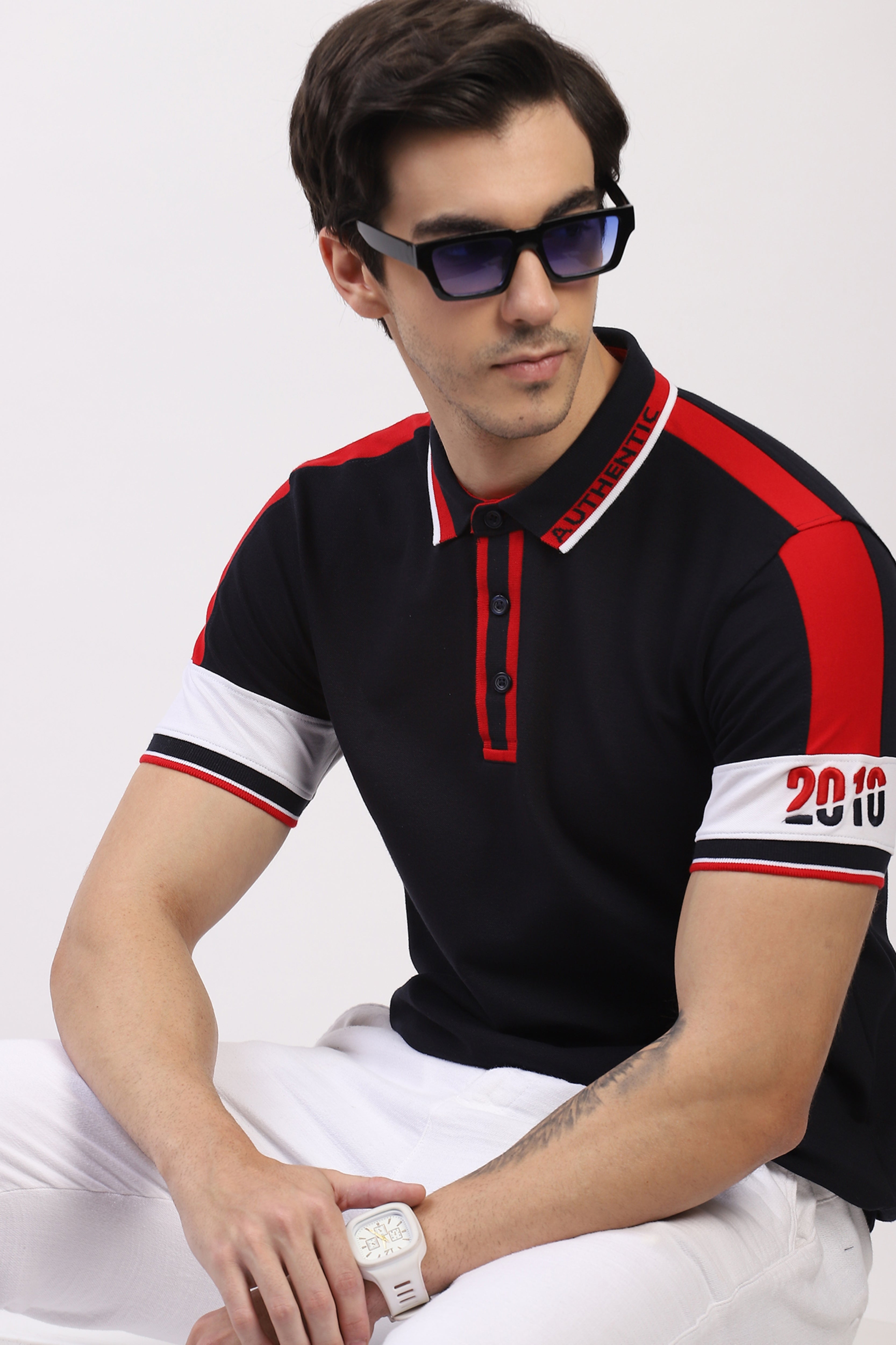 Navy Colorblock Polo T-Shirt
