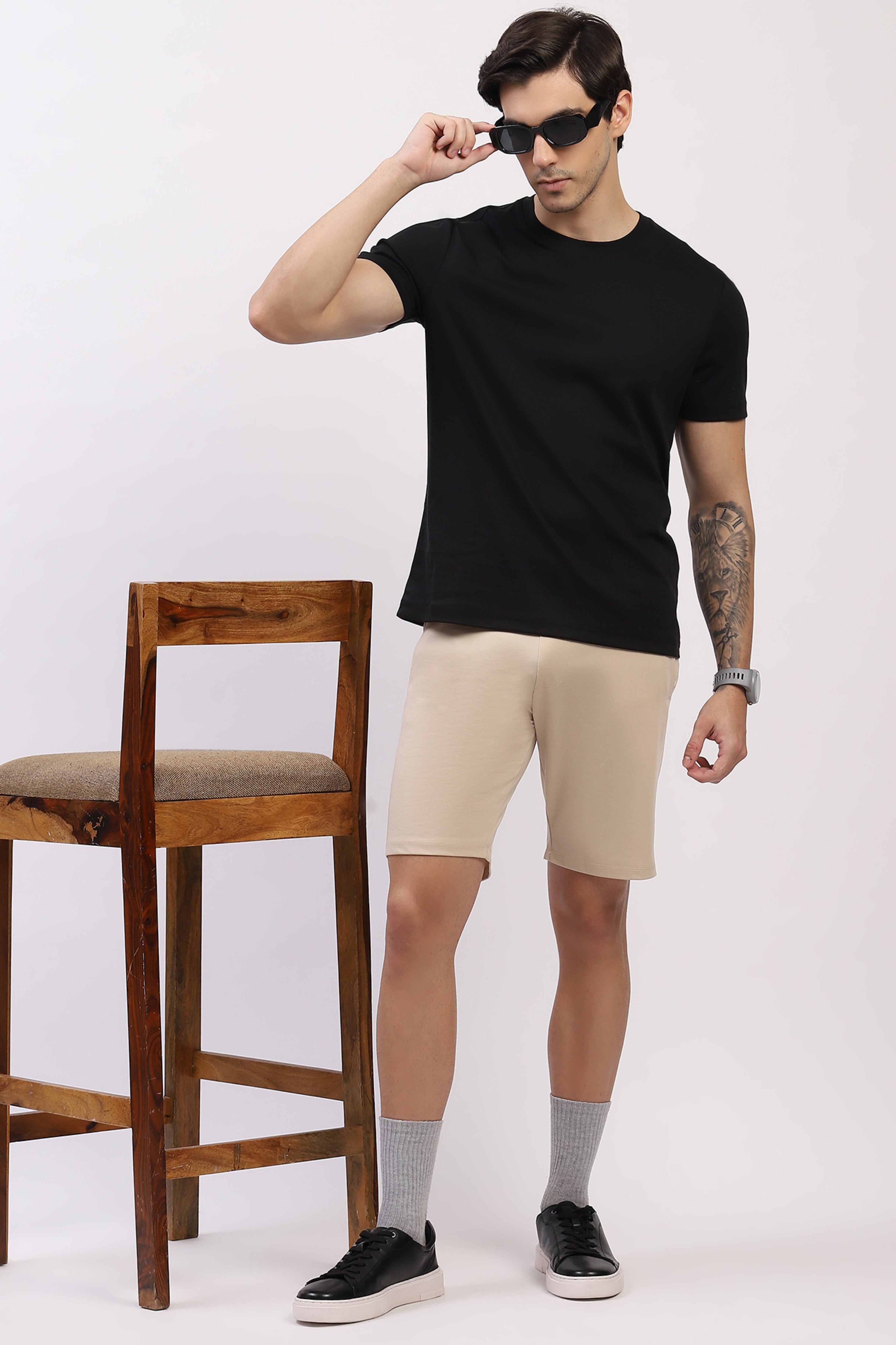 Beige Comfort Stretch Casual Shorts