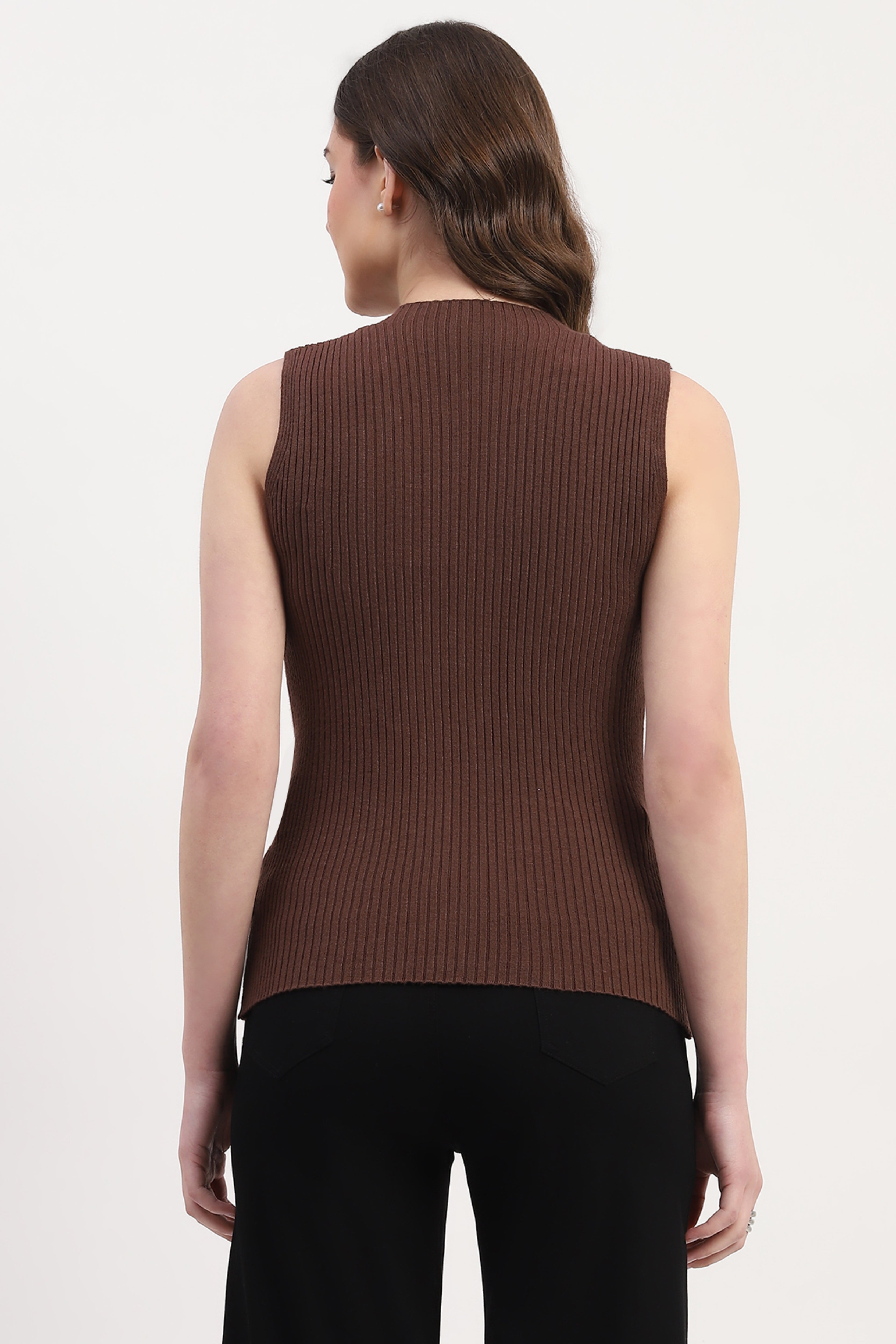 Coffee Brown Solid Knit Top