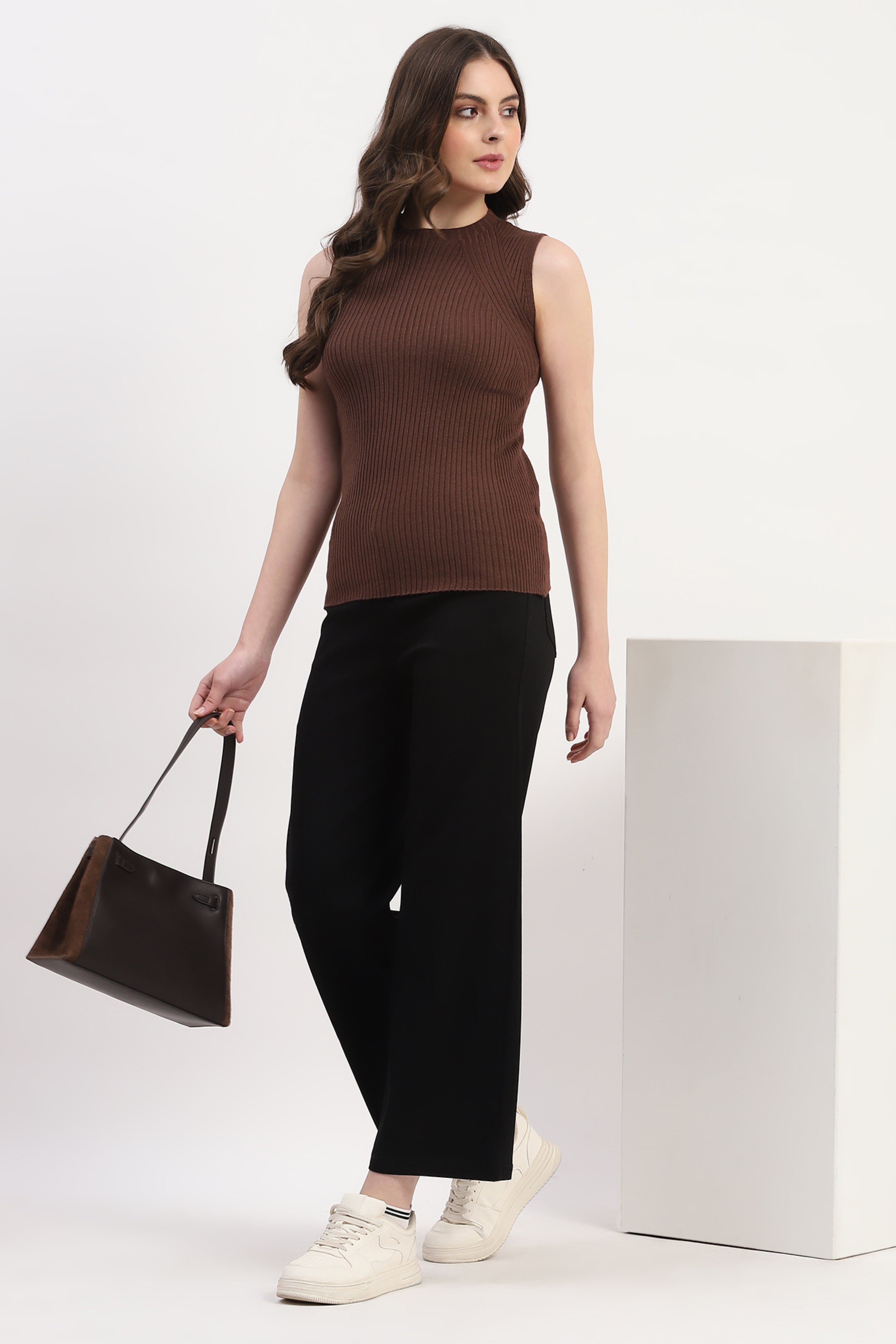 Coffee Brown Solid Knit Top