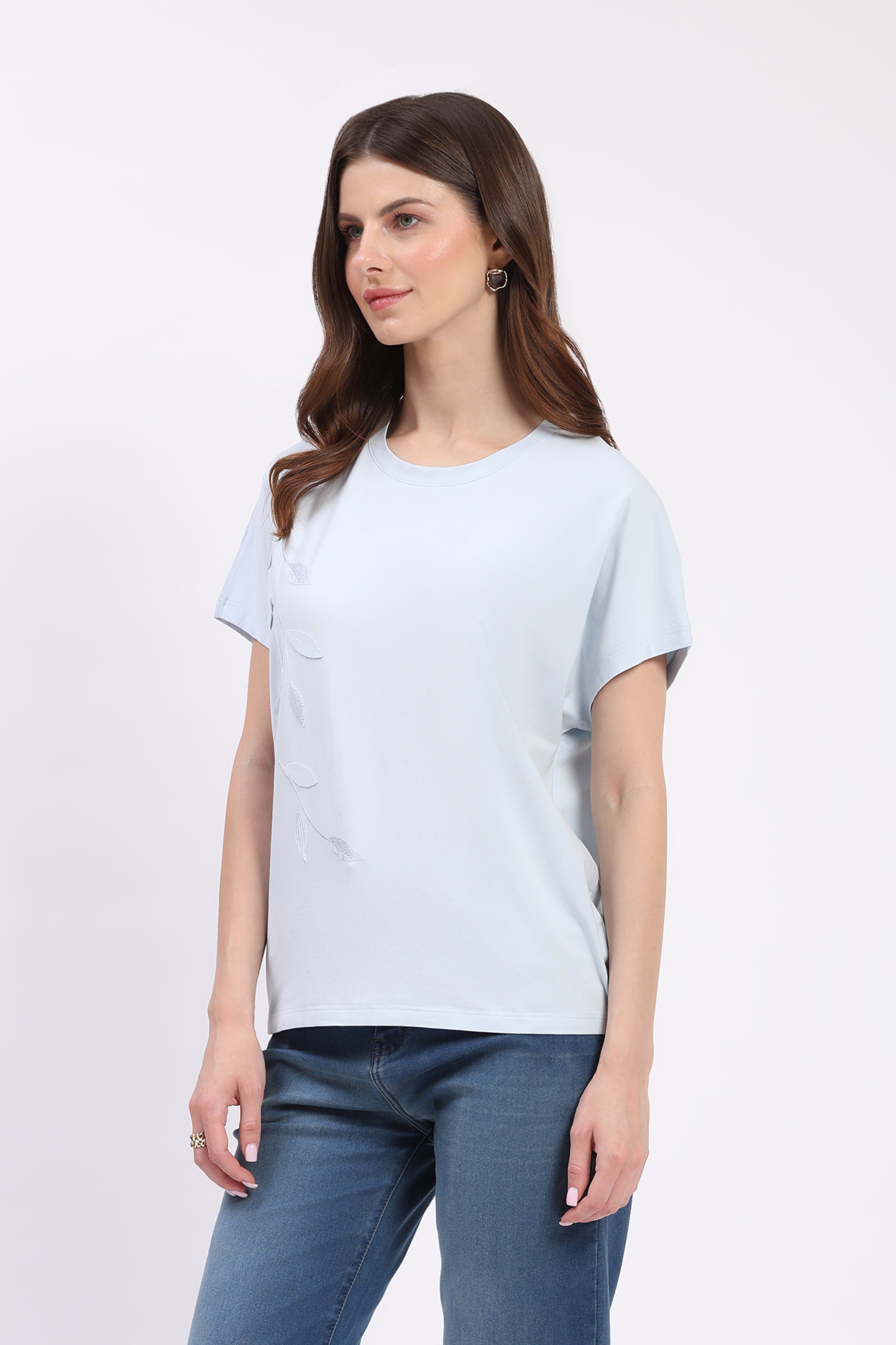 Sky Blue Floral Applique Top