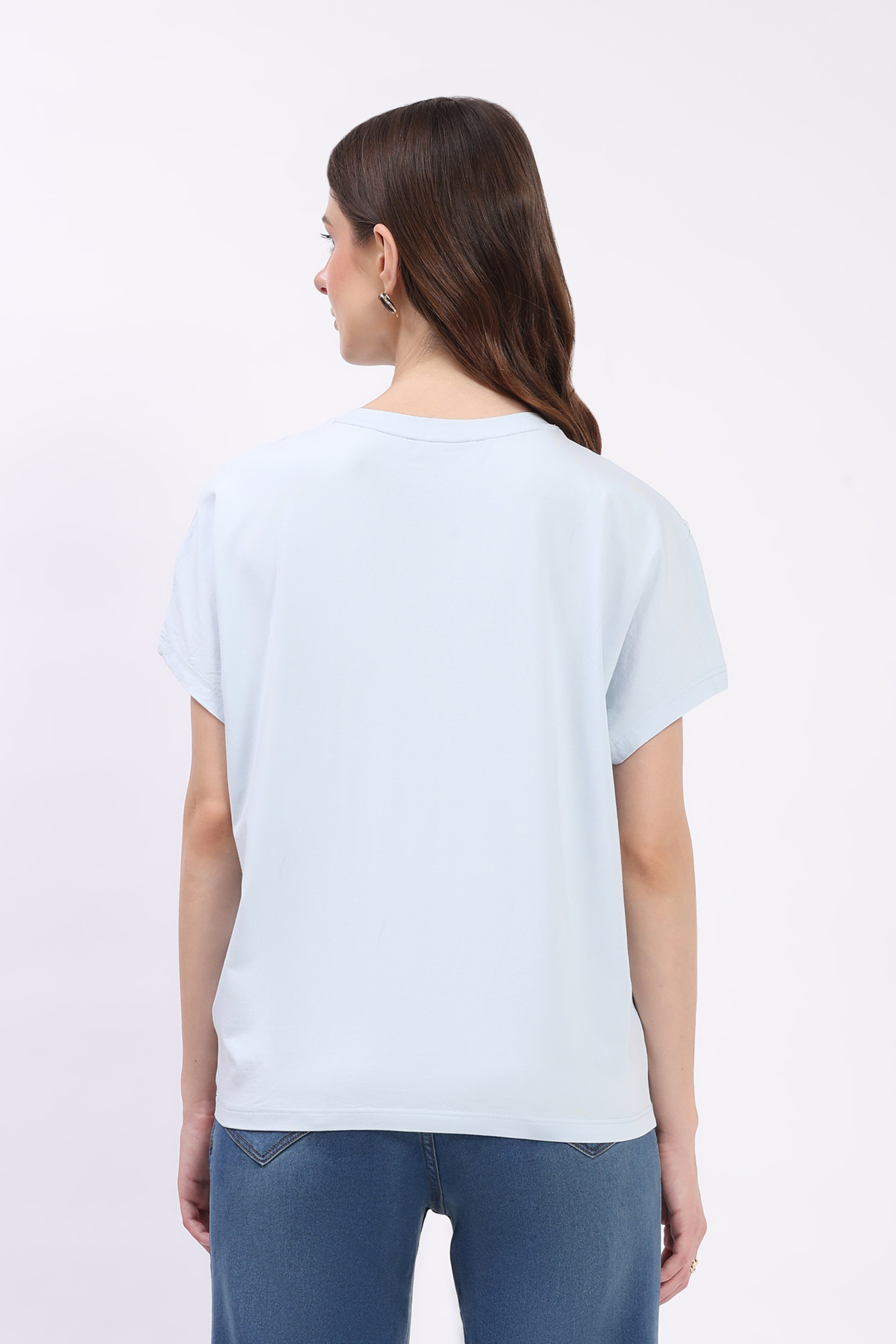 Sky Blue Floral Applique Top