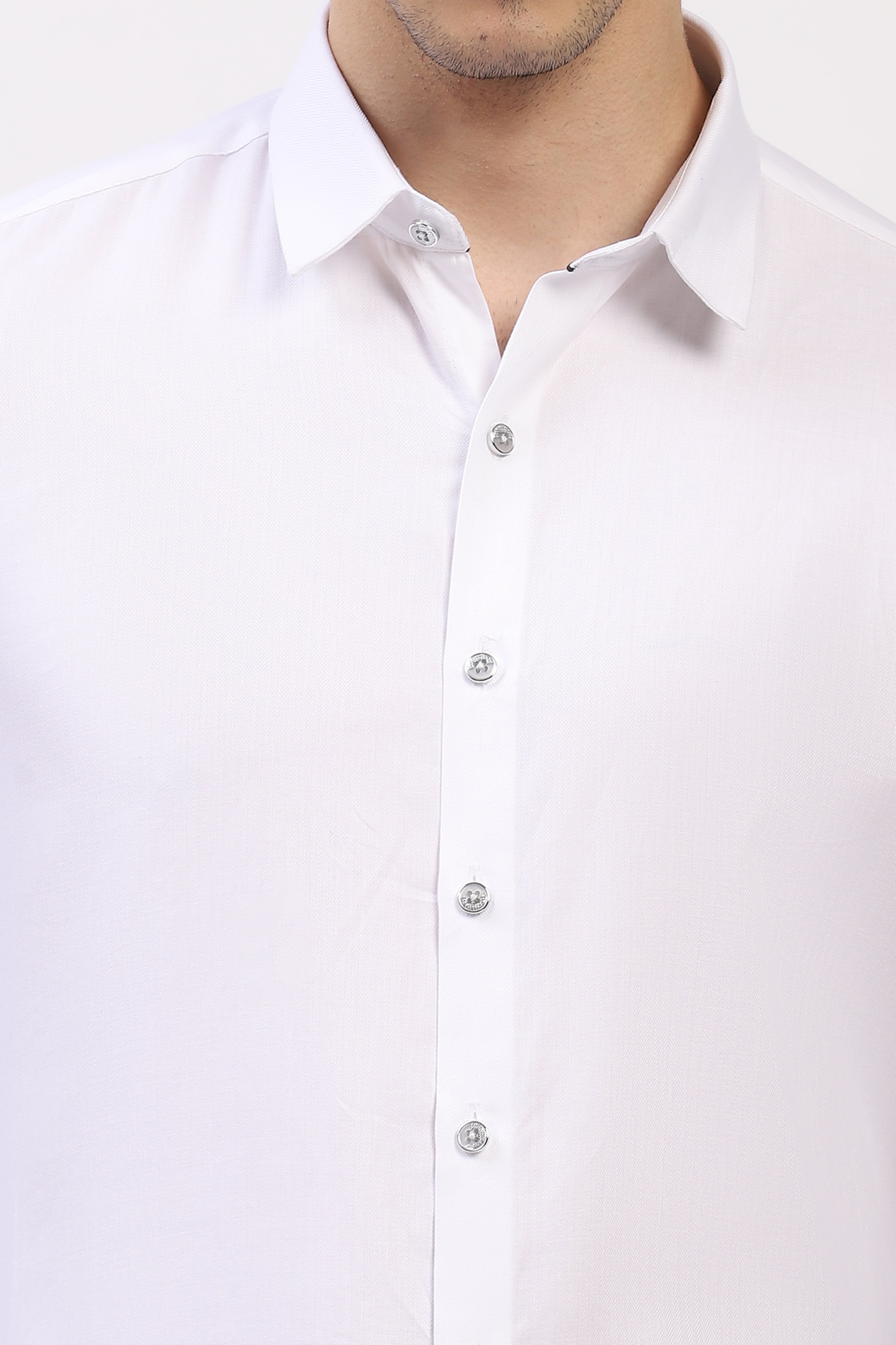 Classic White Self-Design Formal Shirt