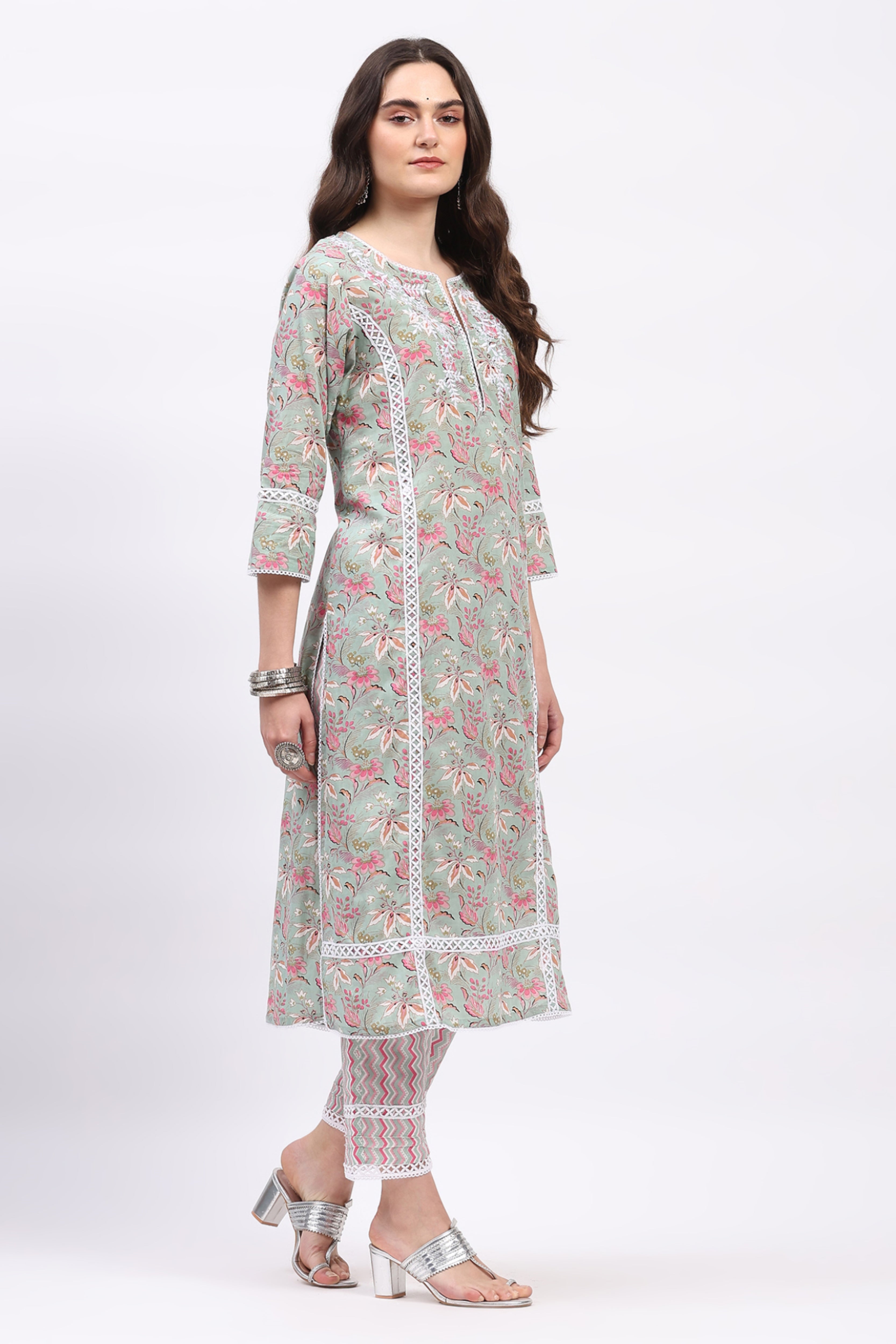 Pista Green & Pink Floral Print Suit Set