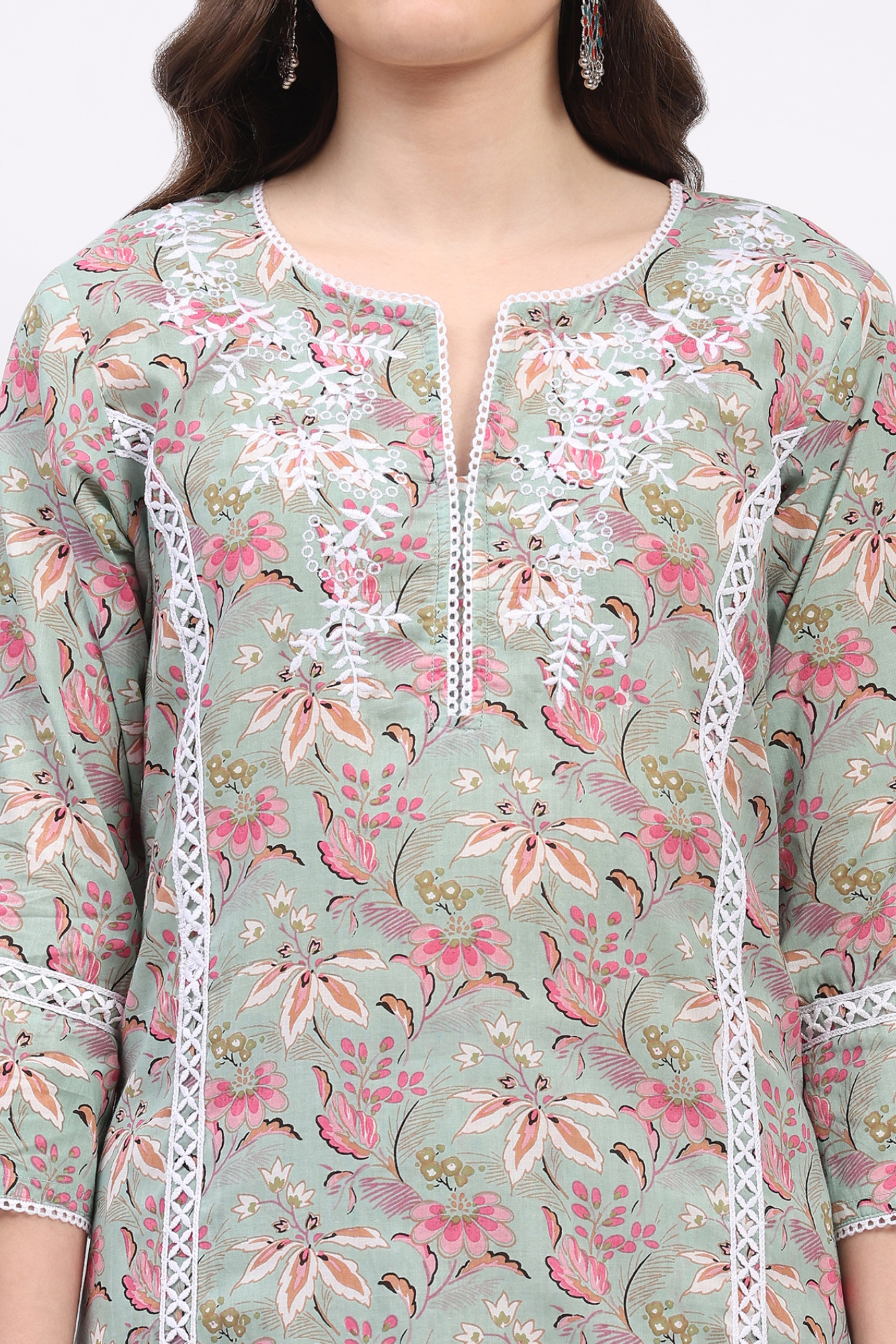 Pista Green & Pink Floral Print Suit Set