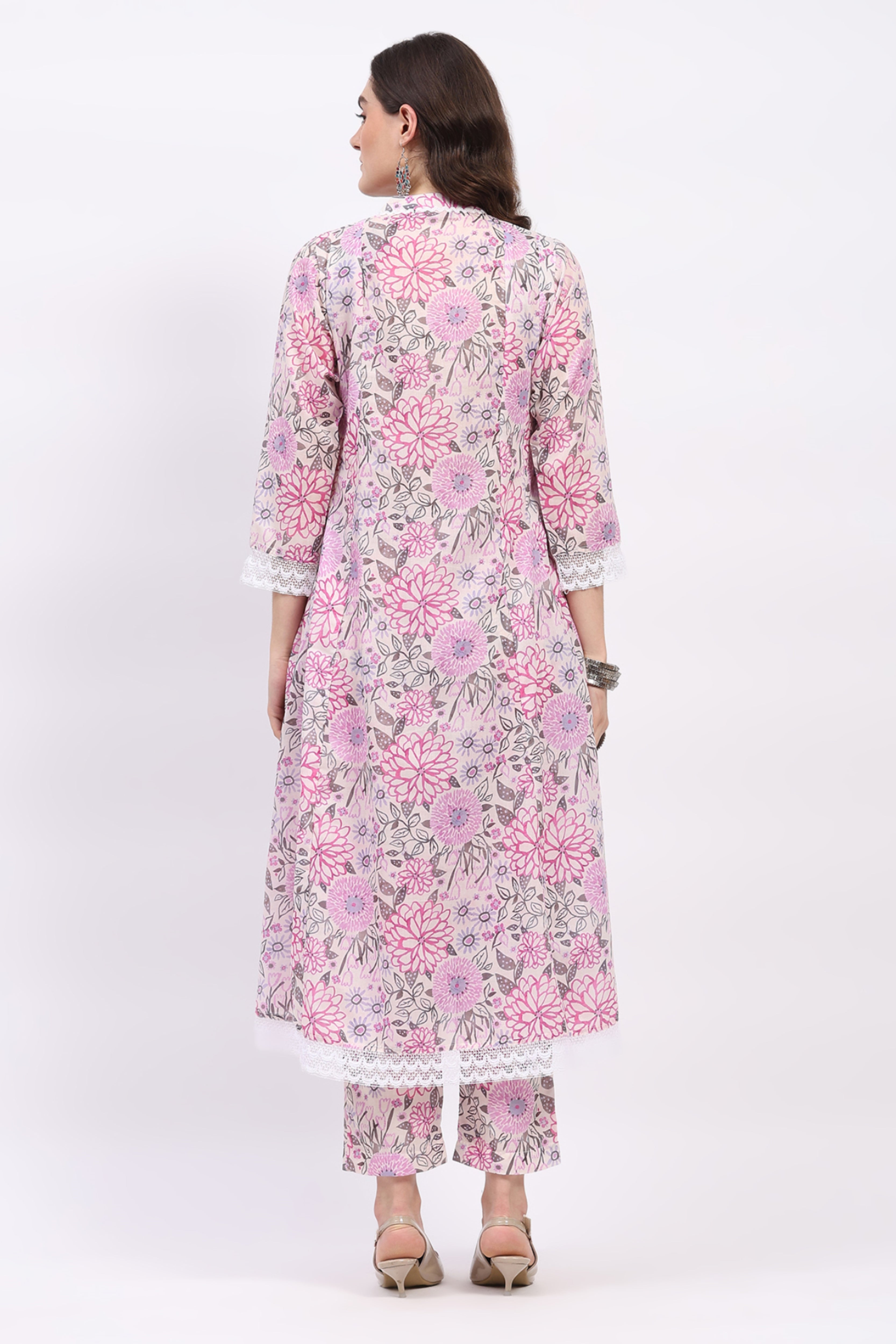Pink Floral Print Cotton Kurta Set