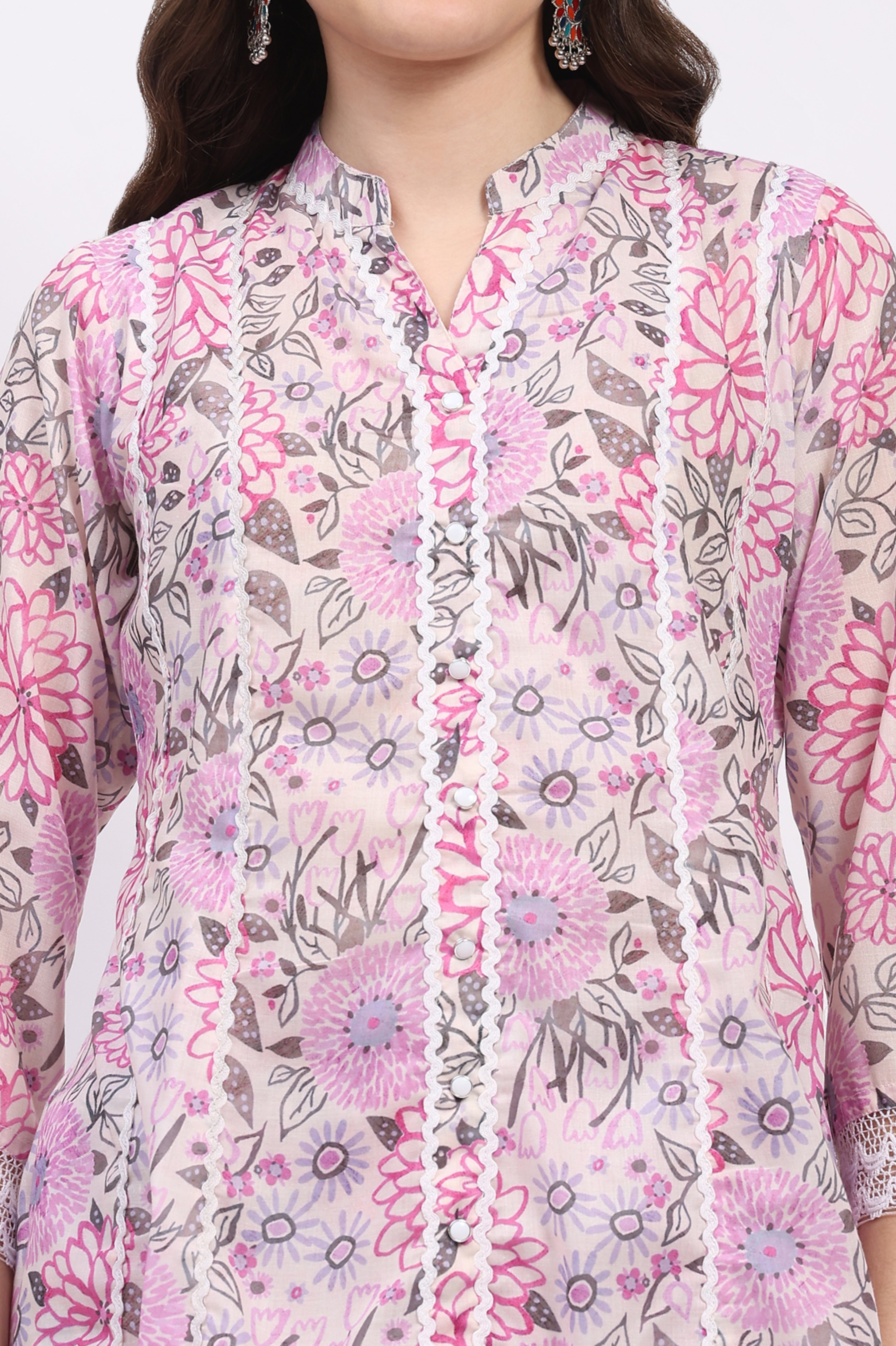 Pink Floral Print Cotton Kurta Set