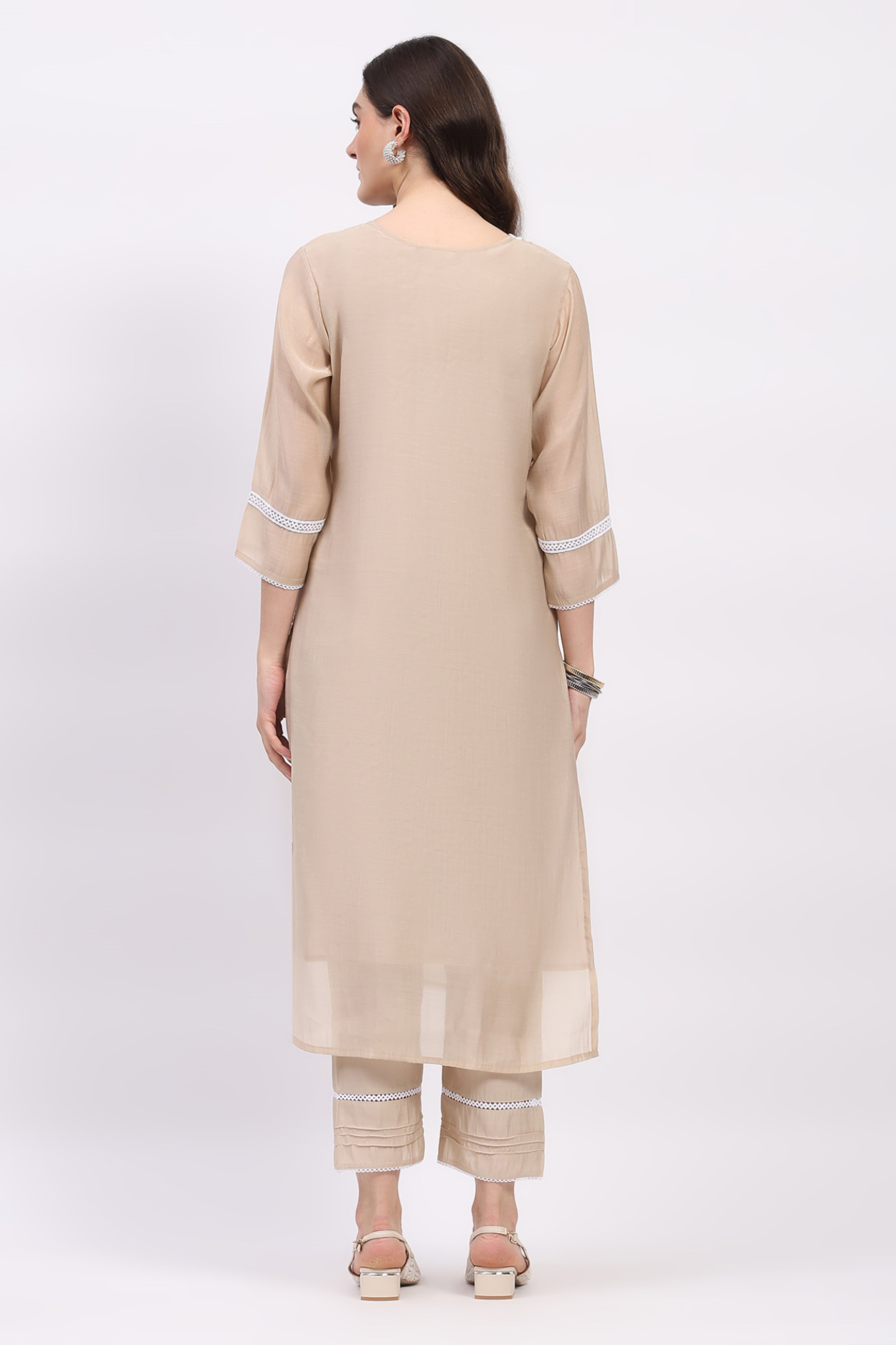 Light Beige Embroidered Muslin Kurta Set