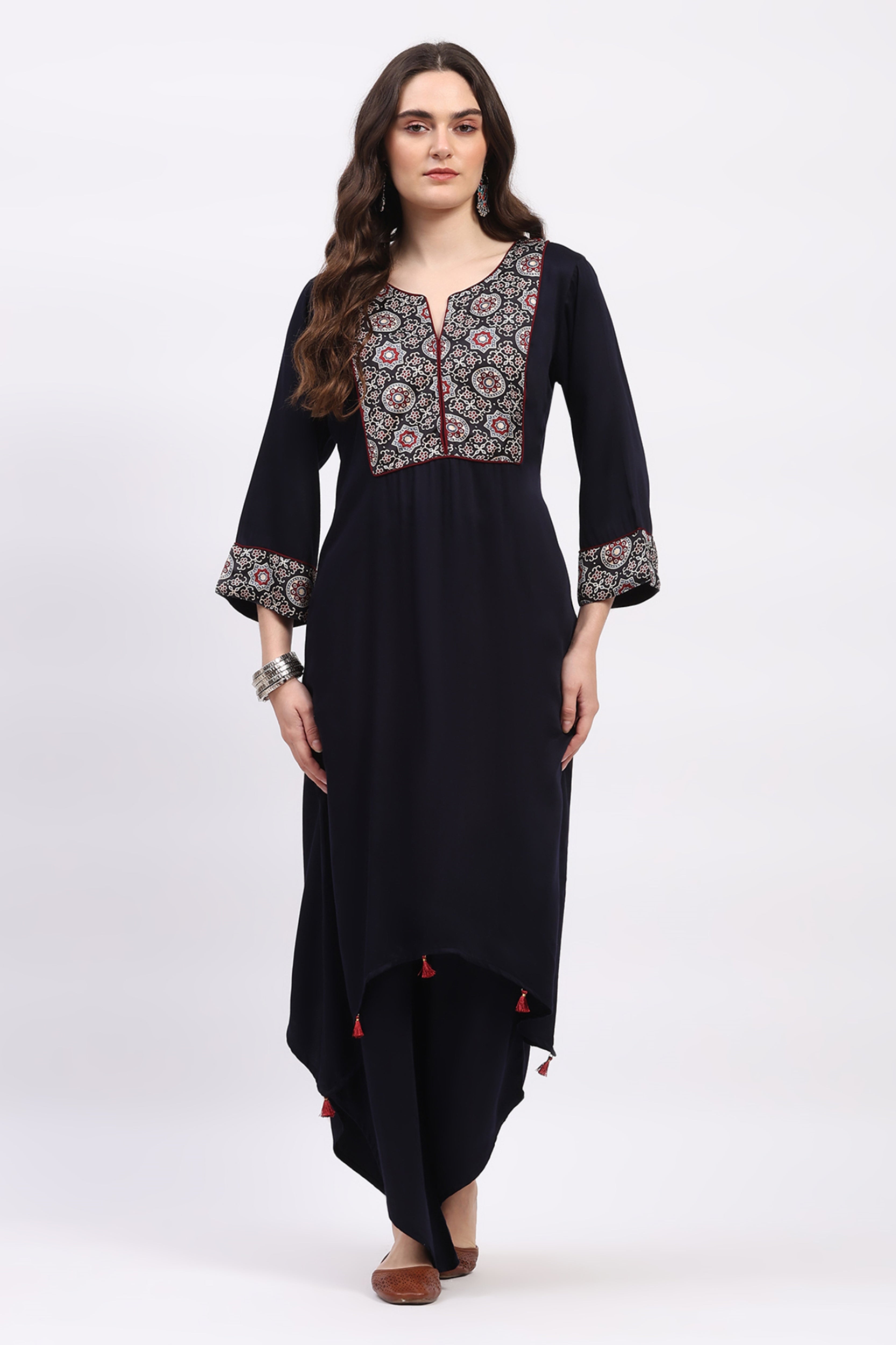 Navy Blue Ajrakh Kurta Set
