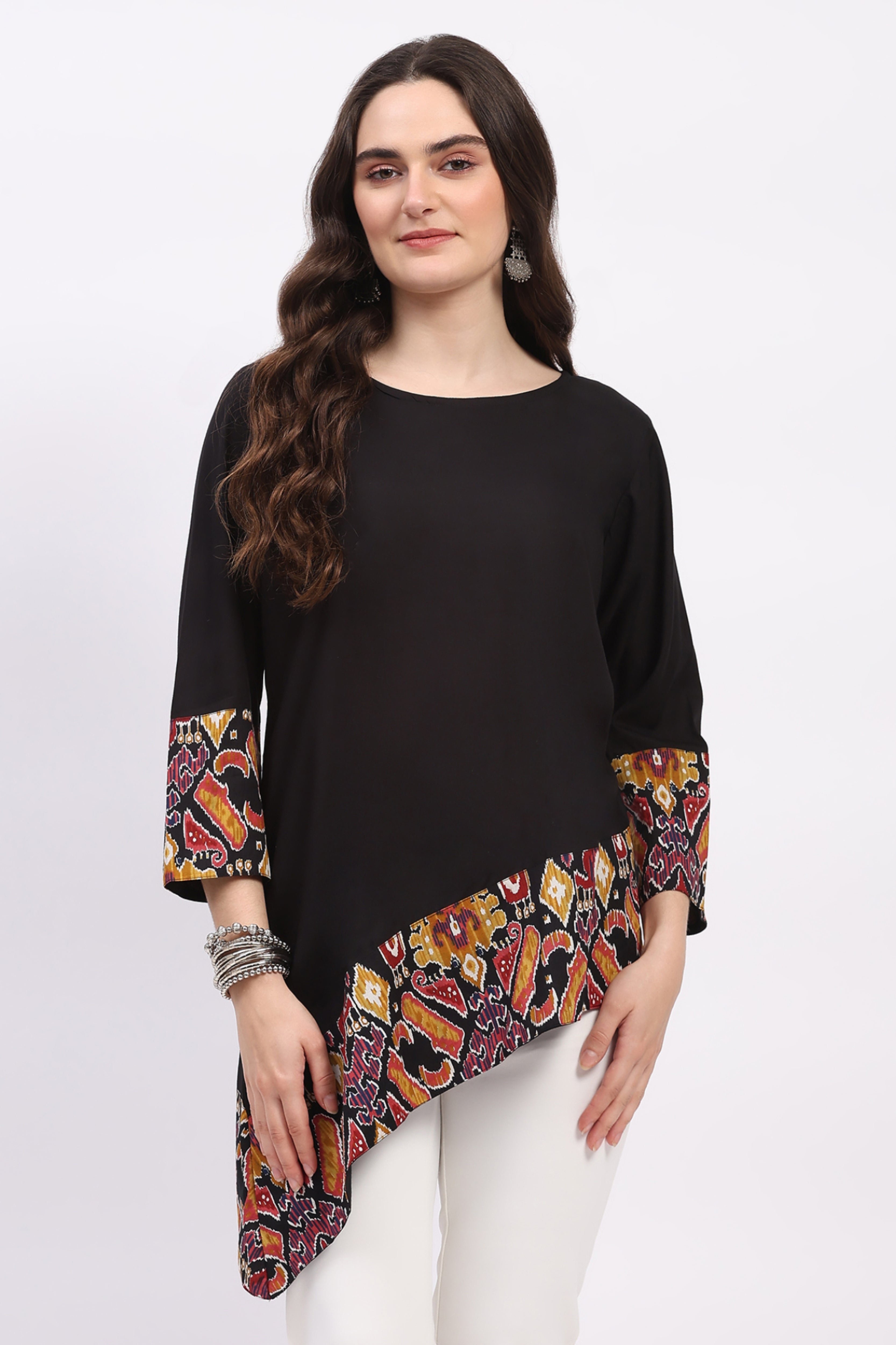 Black Abstract Print Asymmetric Tunic