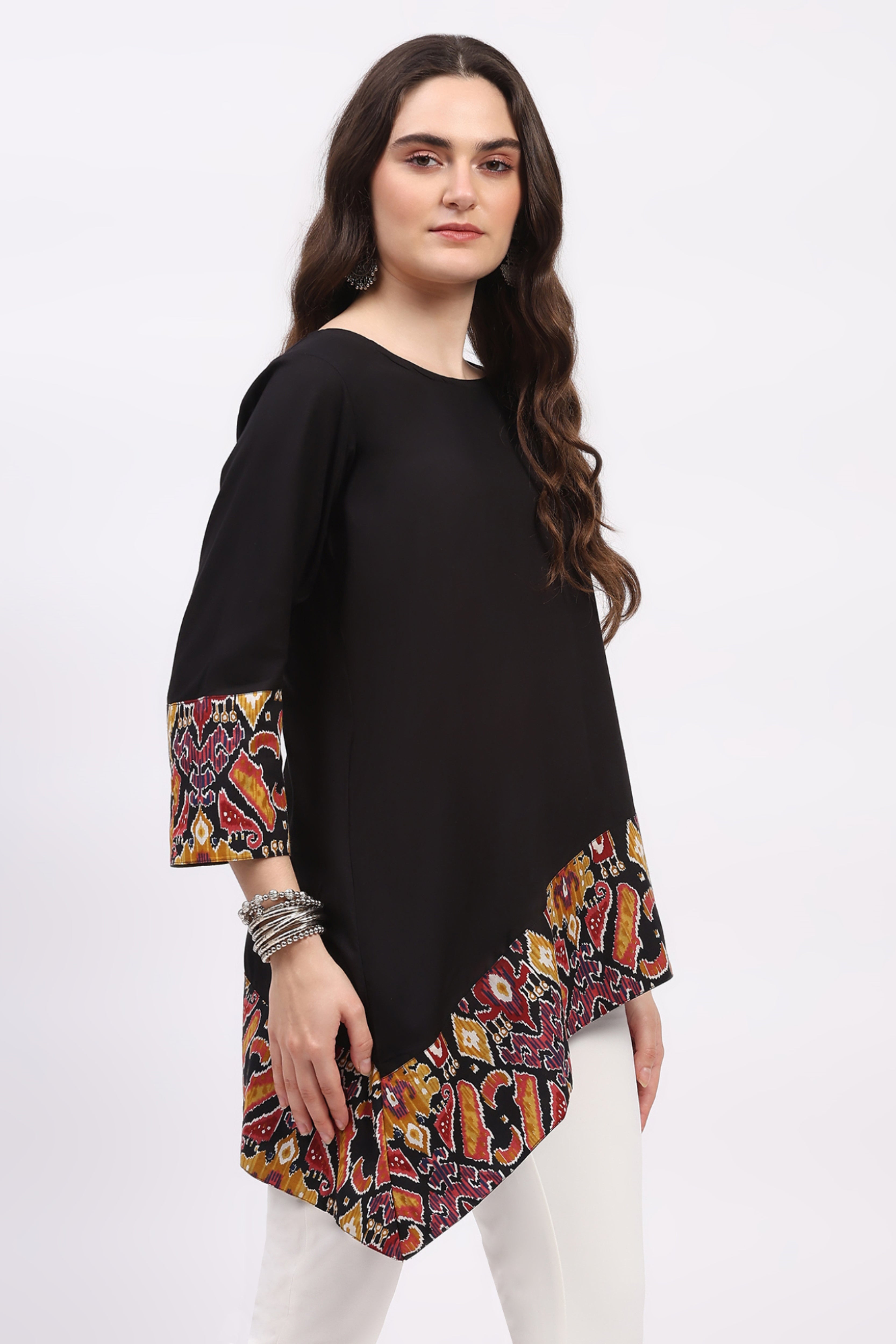 Black Abstract Print Asymmetric Tunic