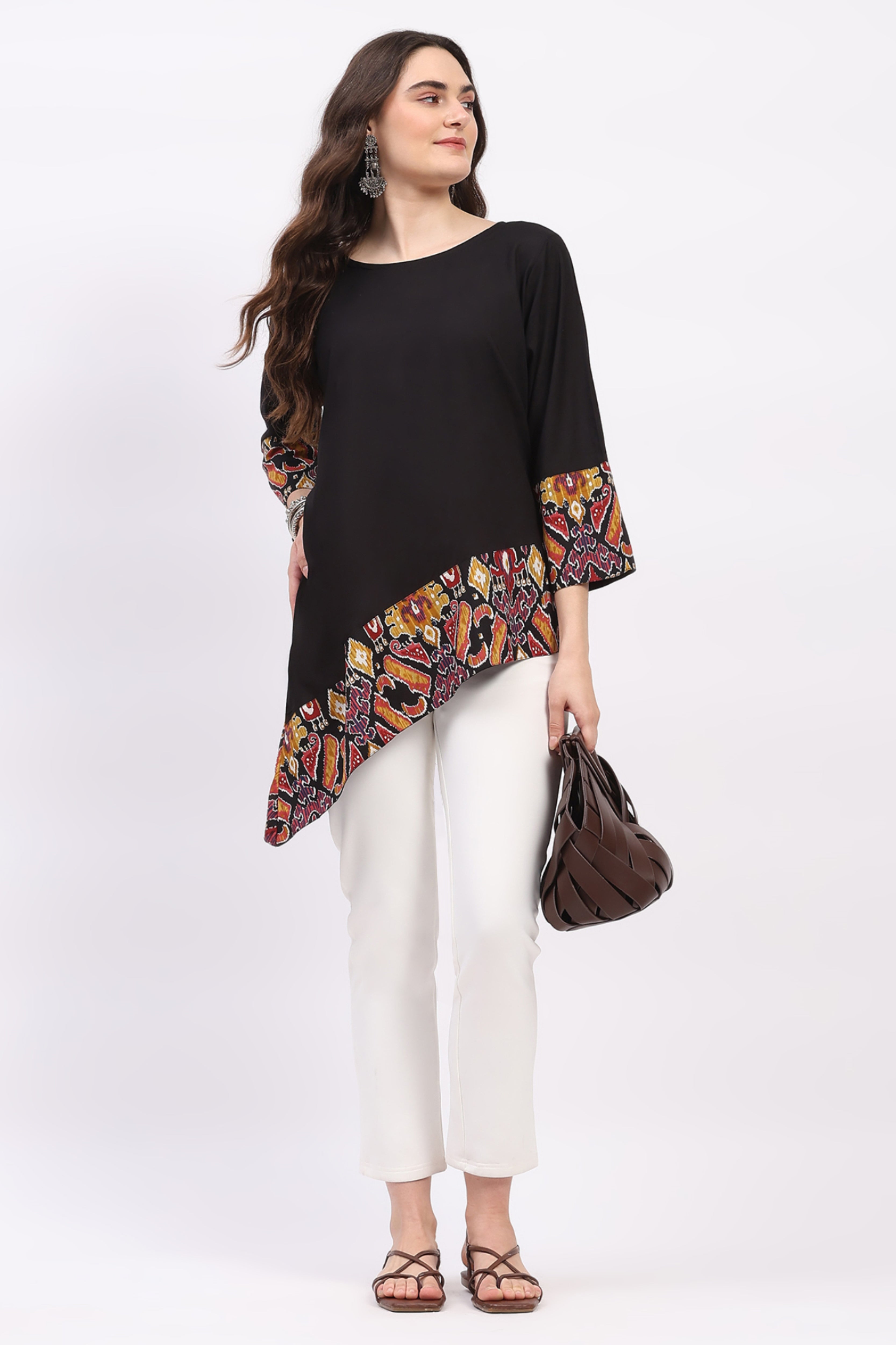 Black Abstract Print Asymmetric Tunic