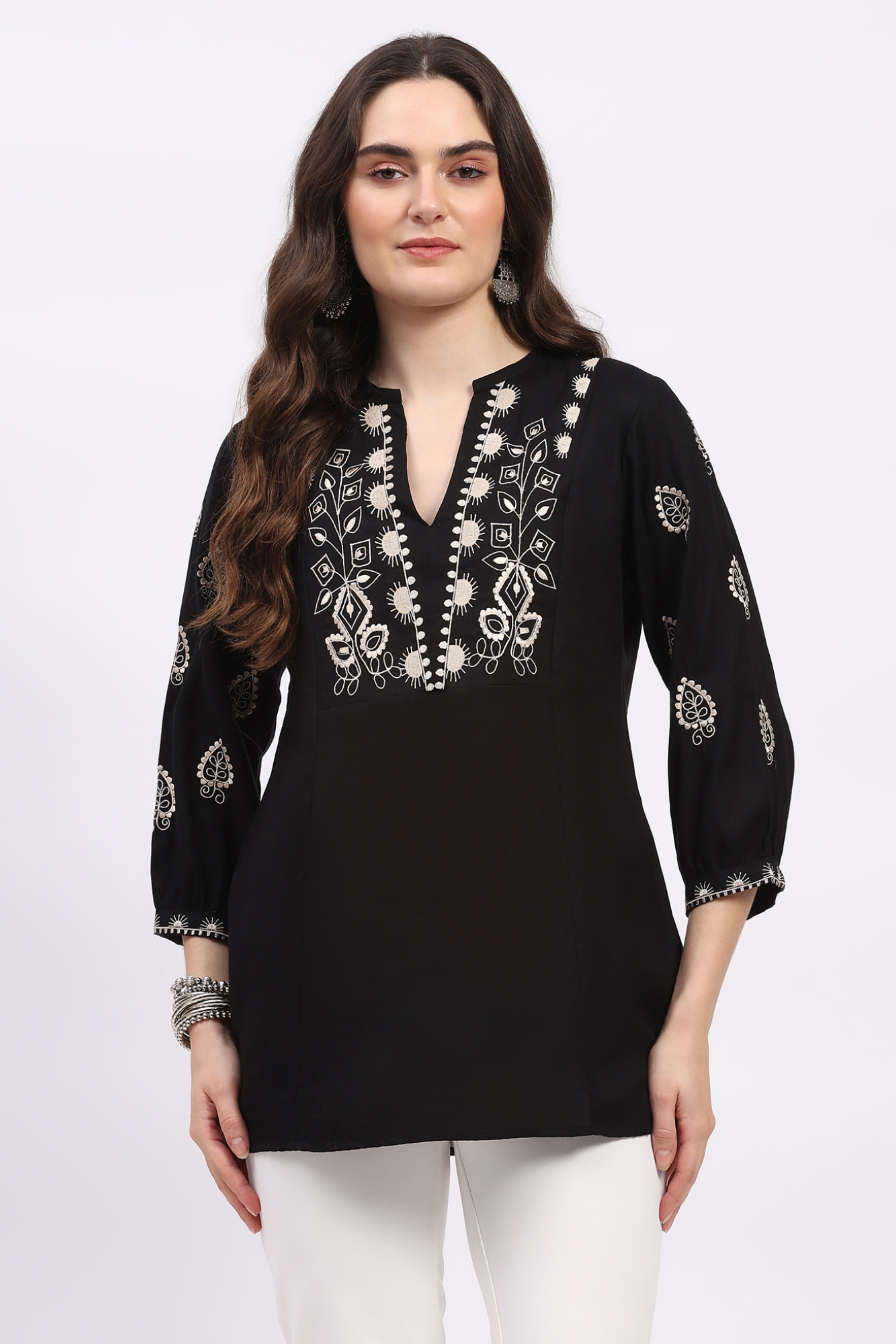 Black Embroidered Rayon Tunic