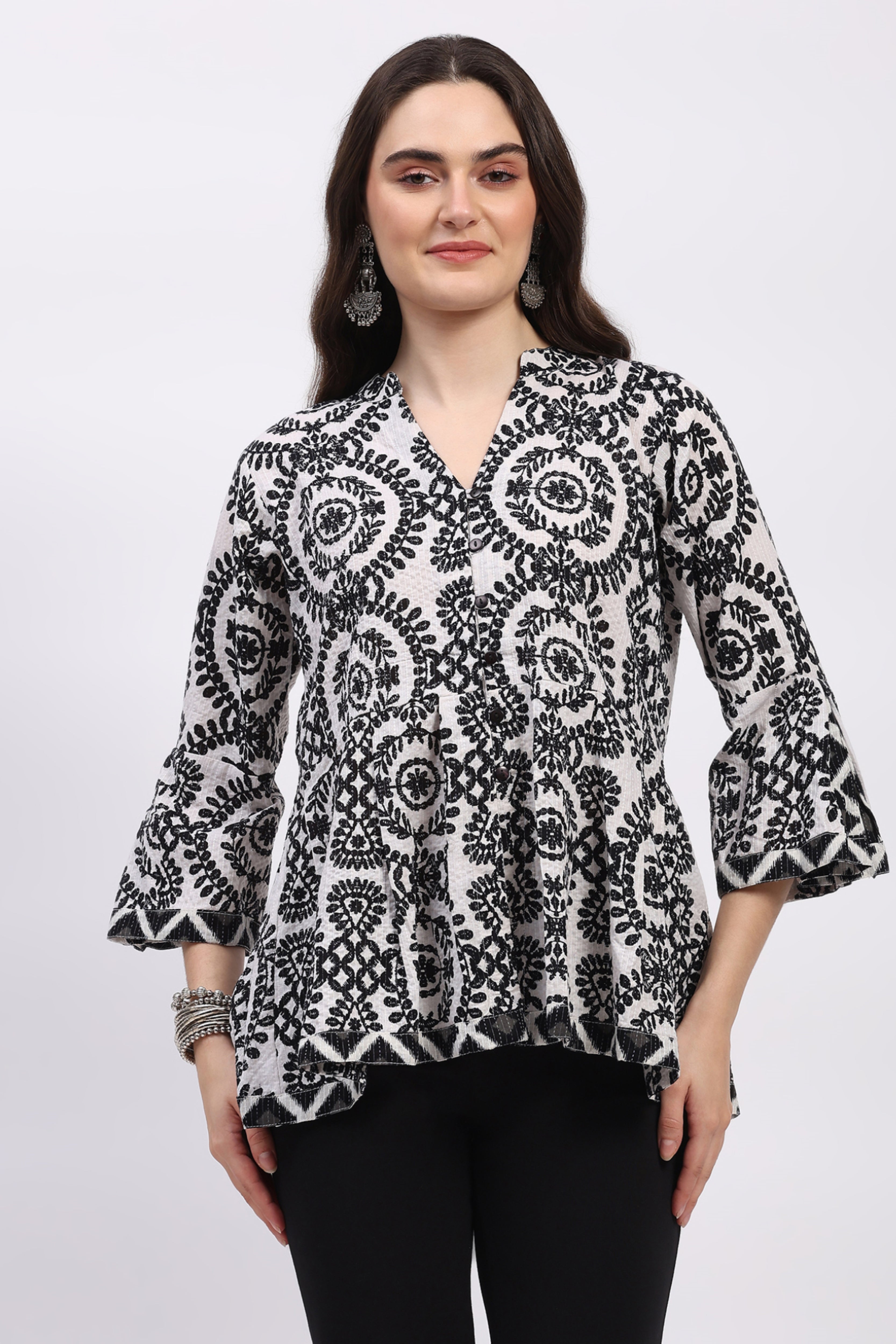 Monochrome Fit & Flare Ethnic Tunic