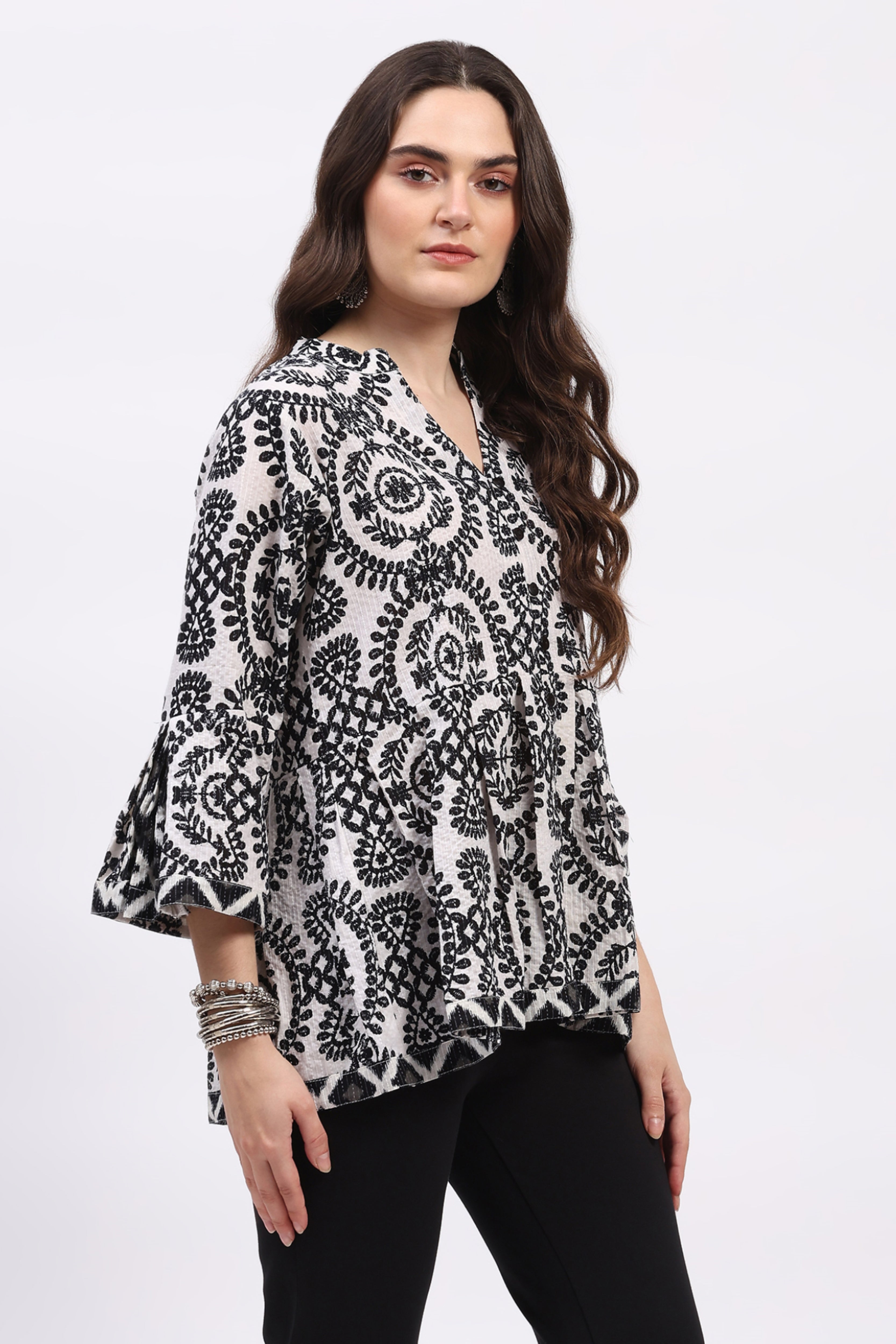 Monochrome Fit & Flare Ethnic Tunic