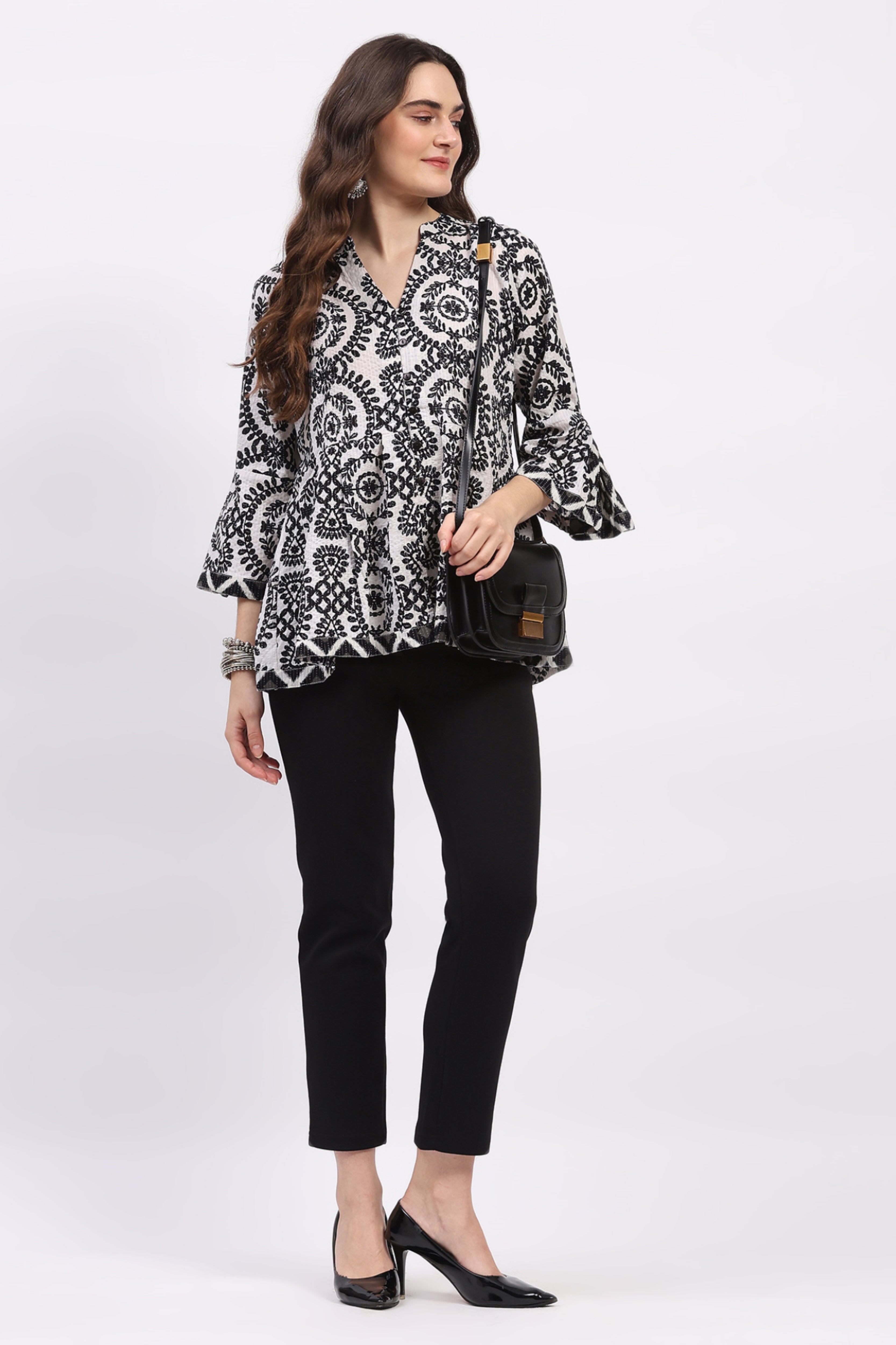 Monochrome Fit & Flare Ethnic Tunic