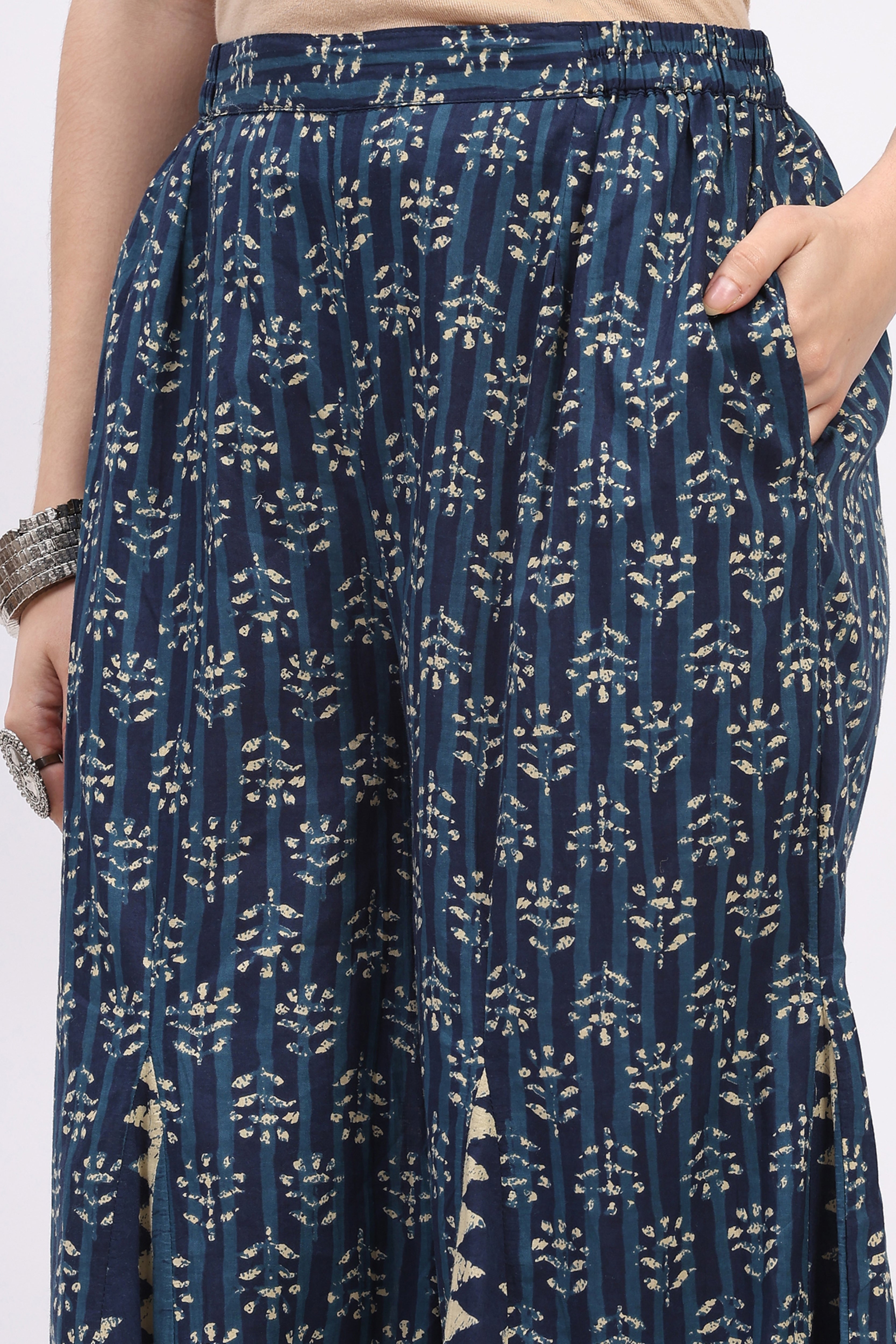 Indigo Block Print Ethnic Top & Sharara Set