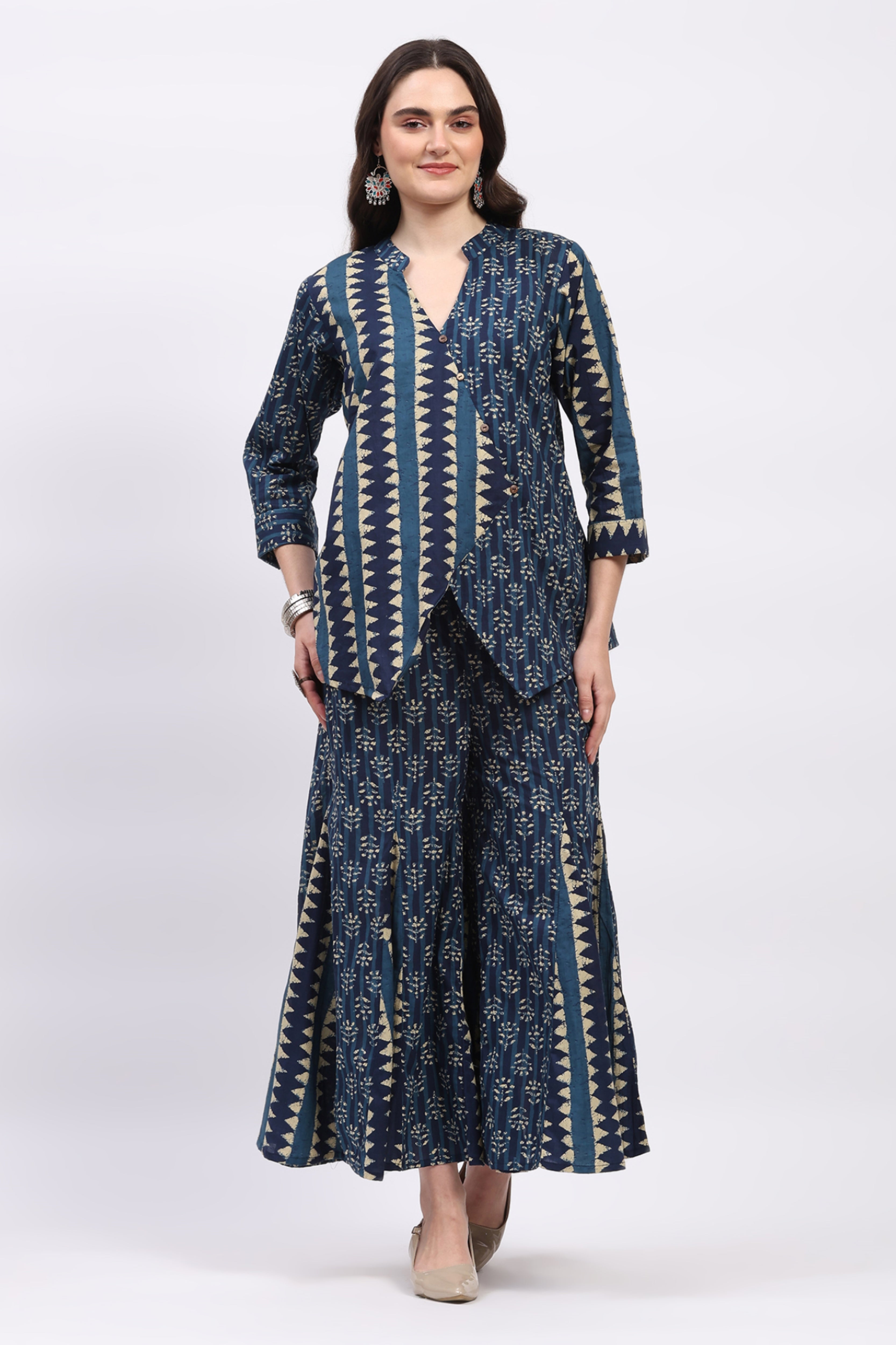 Indigo Block Print Ethnic Top & Sharara Set
